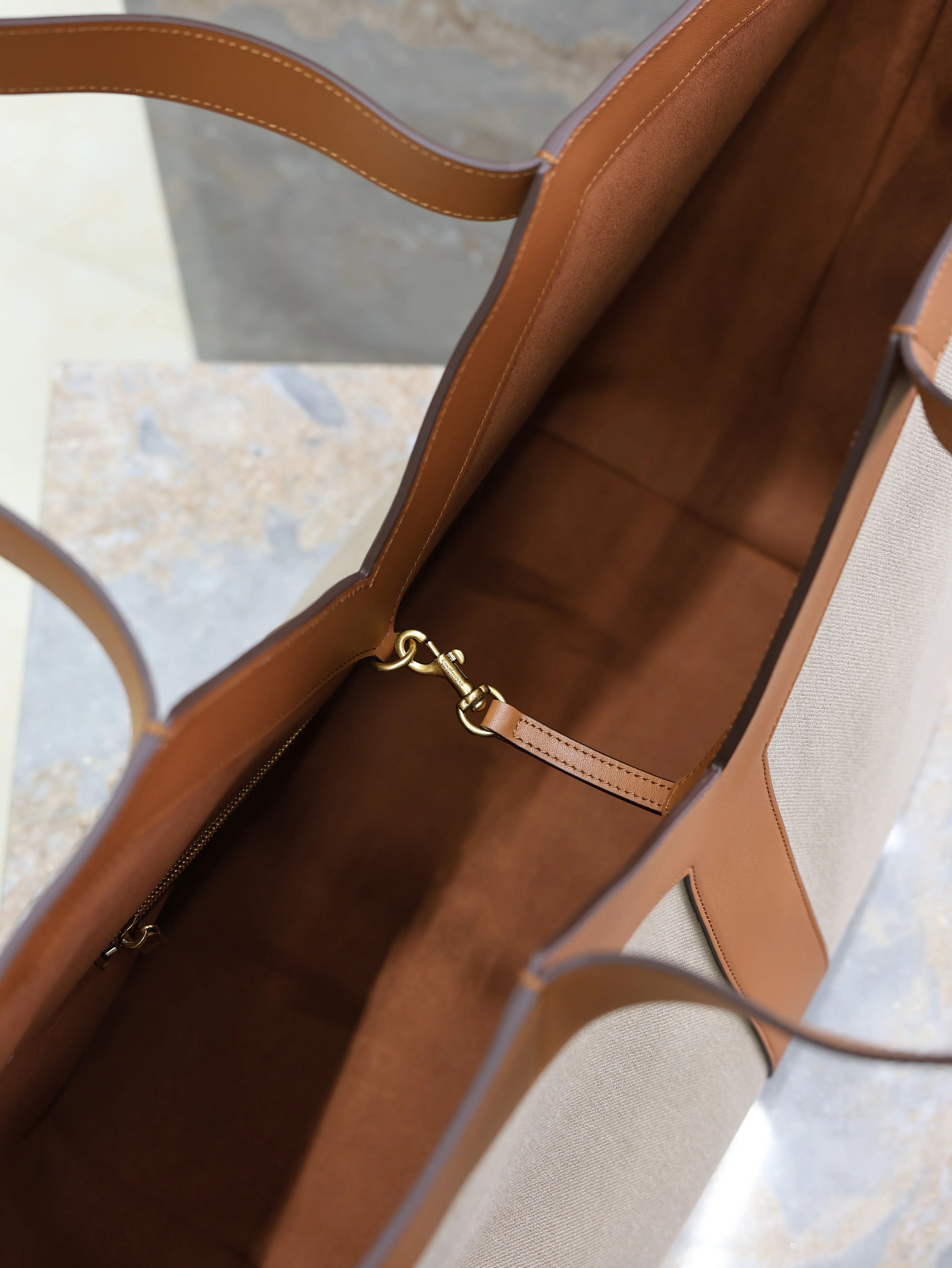 Saint Laurent YSL  Tote Bag Beige Brown Canvas Leather