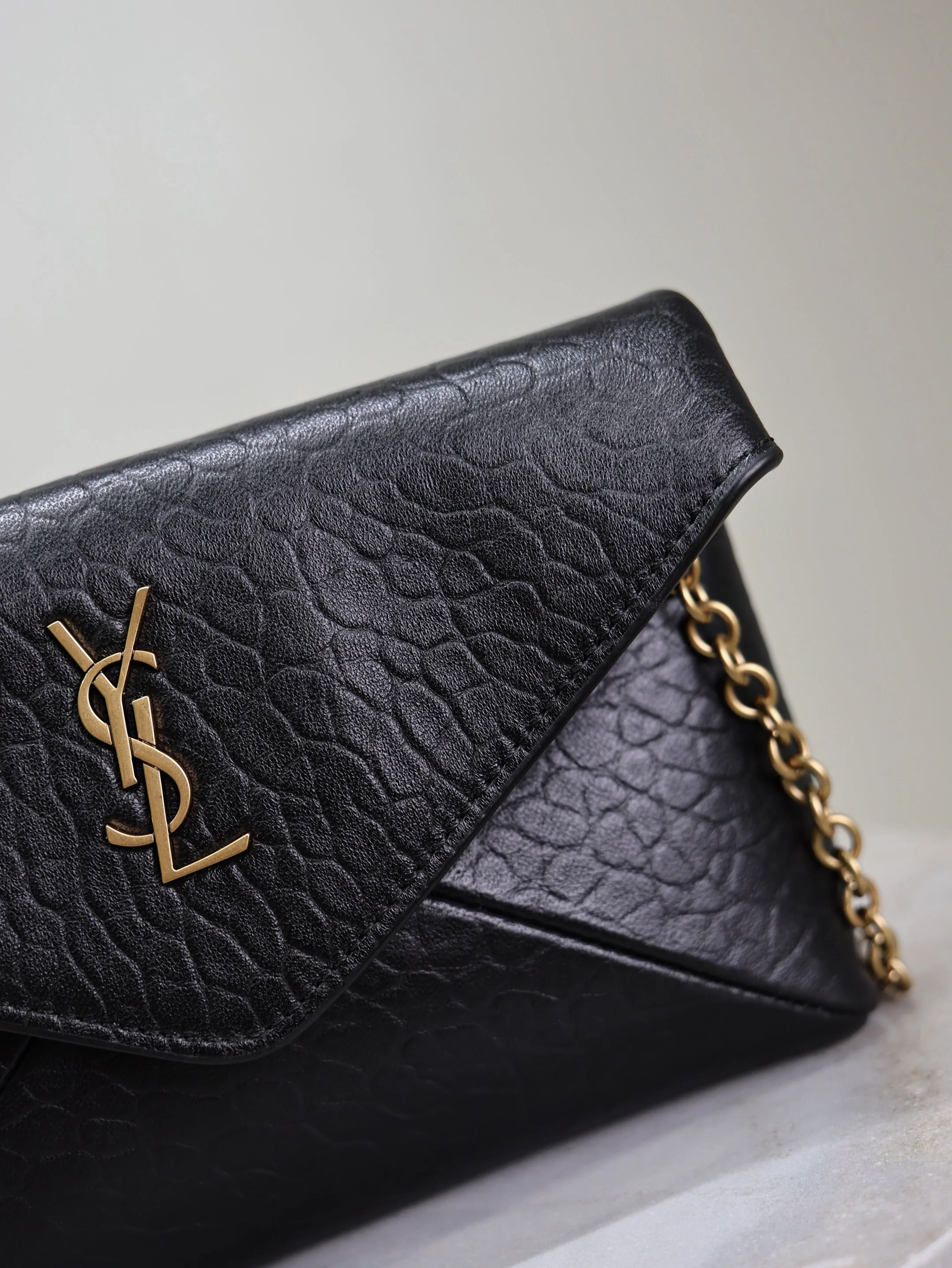 Saint Laurent YSL  Calypso Bag 19cm Black Elephant Leather