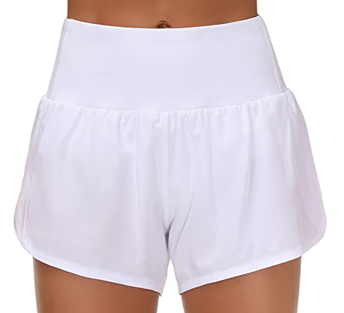 THE GYM PEOPLE Womens High Waisted Running Shorts Quick Dry Athletic Workout Shorts with Mesh Liner Zipper Pockets