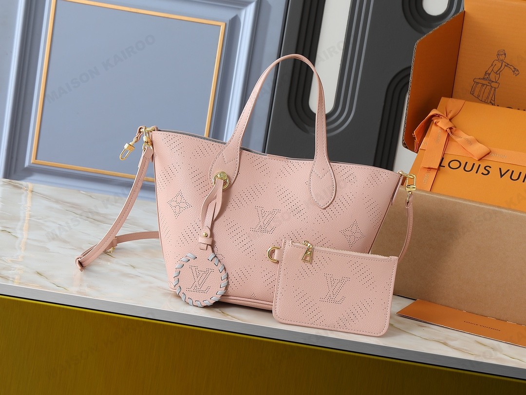 Louis Vuitton LV Mahina Blossom PM/MM Perforated Monogram Leather Basket Top Handle Tote Bag With Pouch - KAIROO
