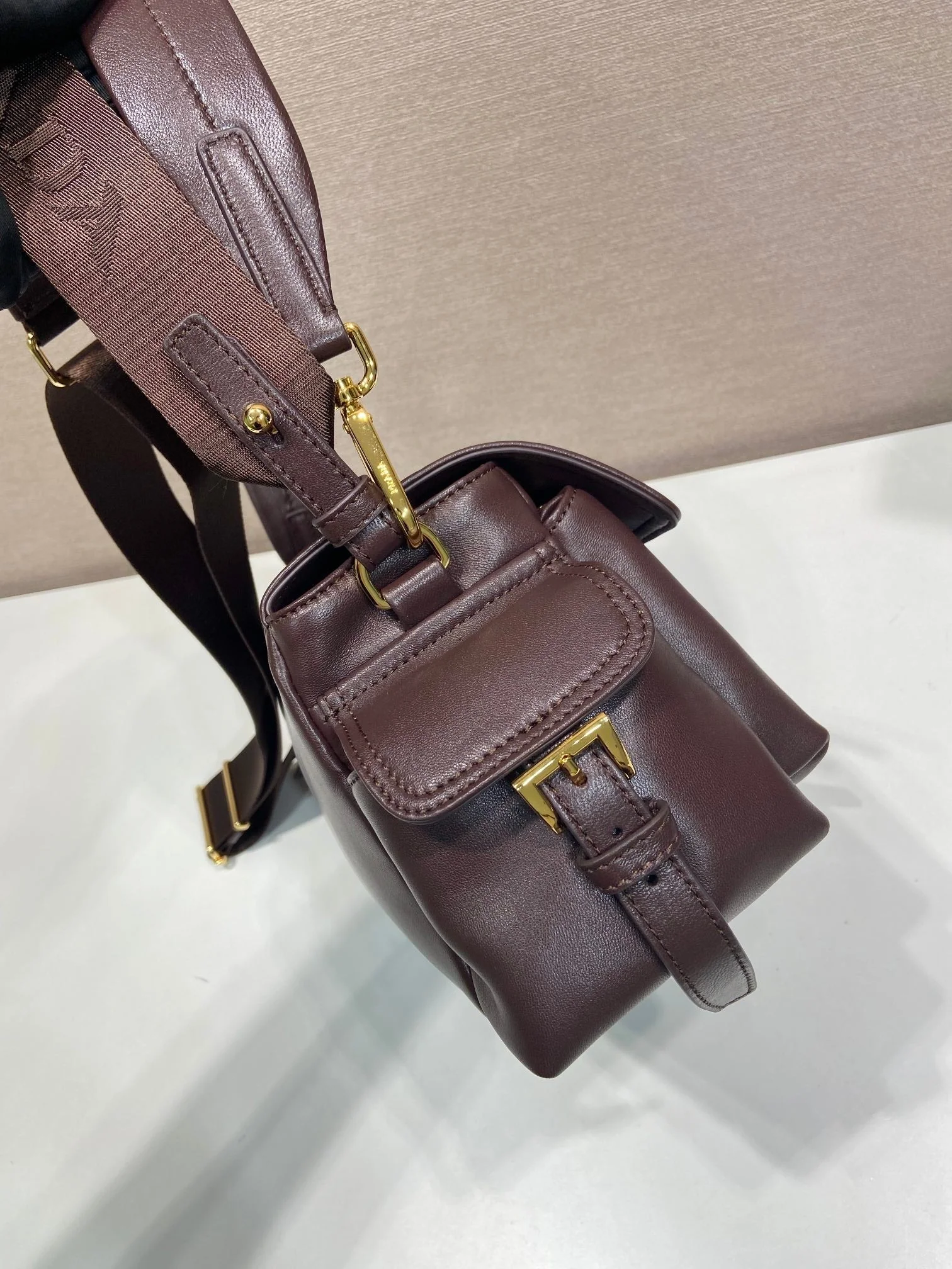 Prada PRA Shoulder Bag Dark Brown Sheepskin 341138