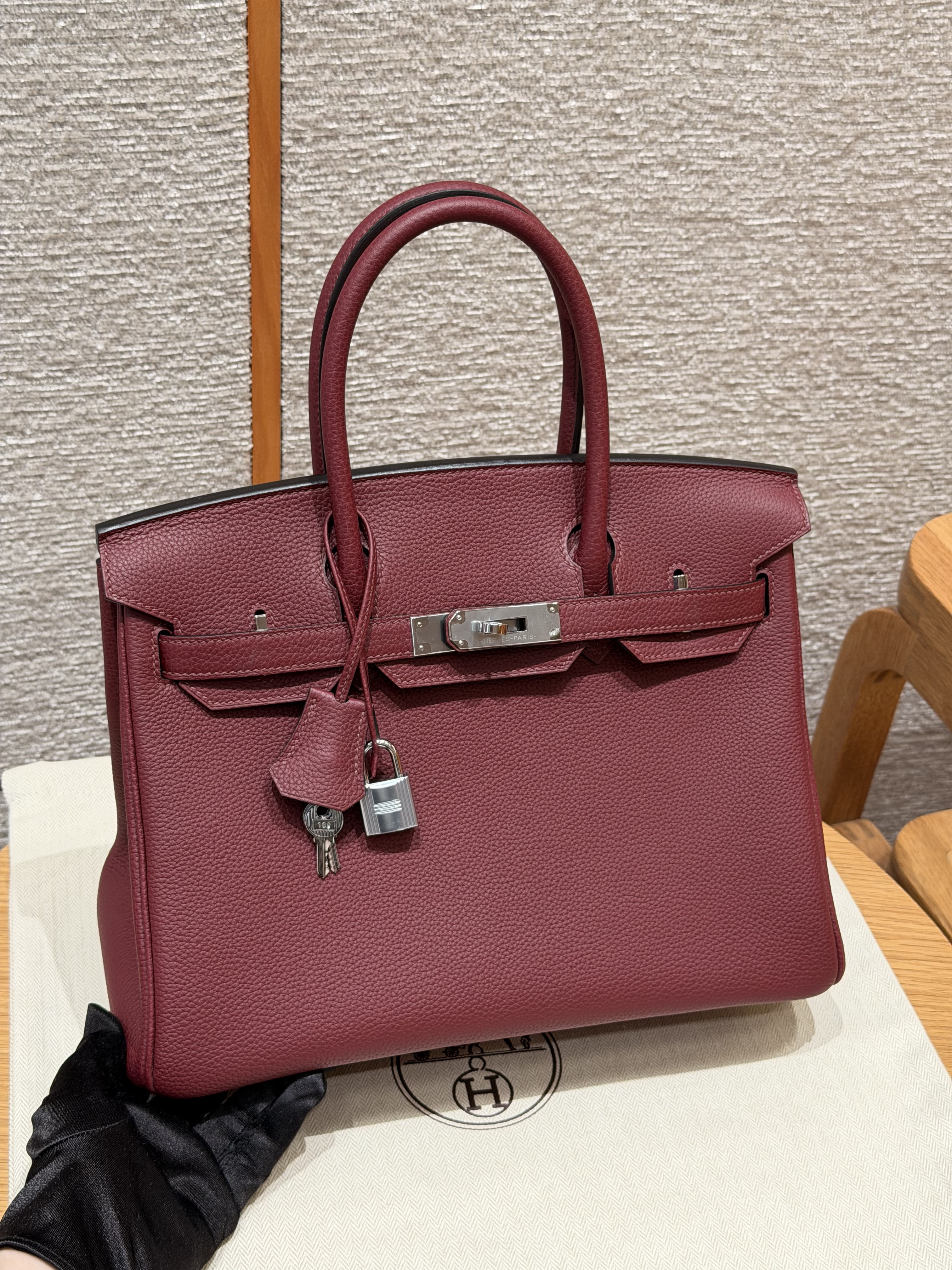 Hermes Rouge H Togo Birkin 30 Bag