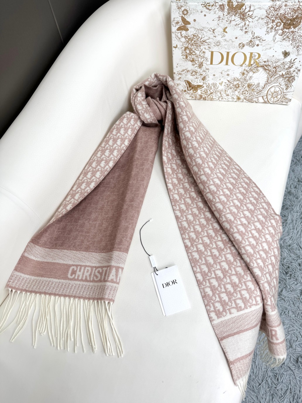 Dior Classic Oblique Pink Cashmere Scarf