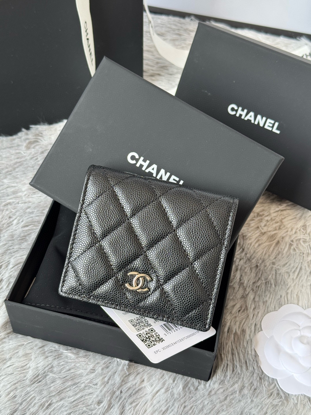 Chanel Compact Folded Wallet in Black Grained Calfskin