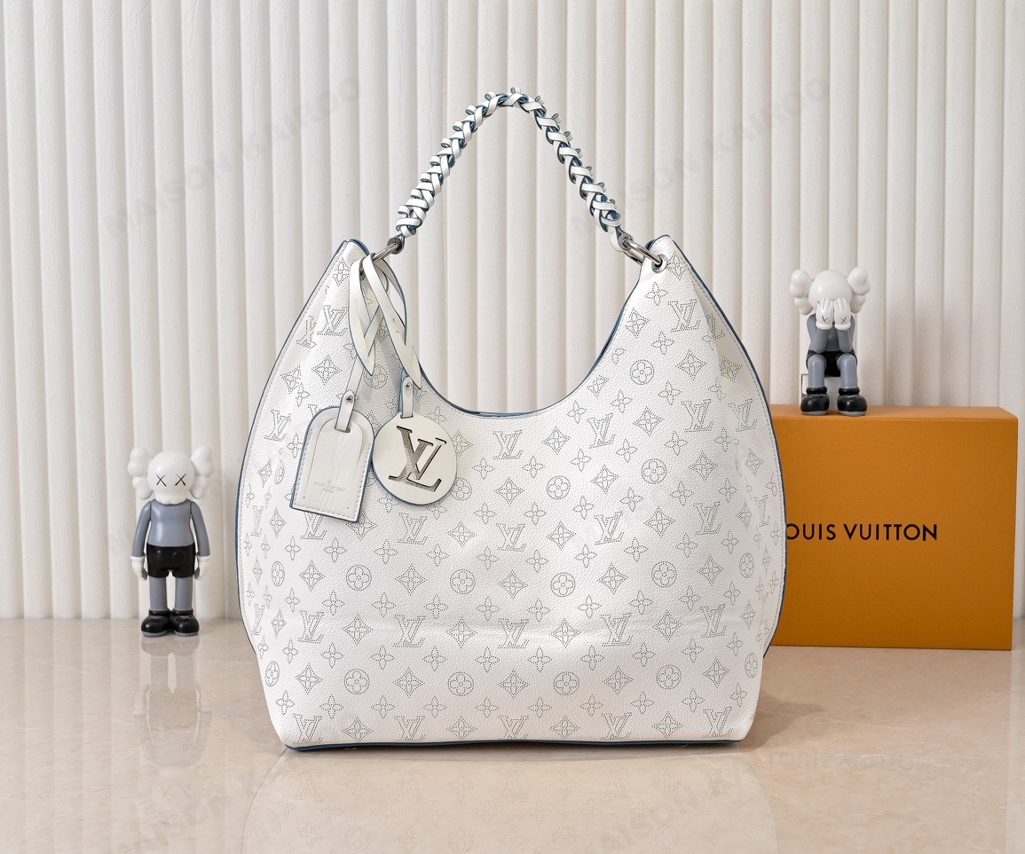 Louis Vuitton LV Mahina Hobo Moon Goddess Dense Monogram Leather Braided Handle Shoulder Tote Bag - KAIROO