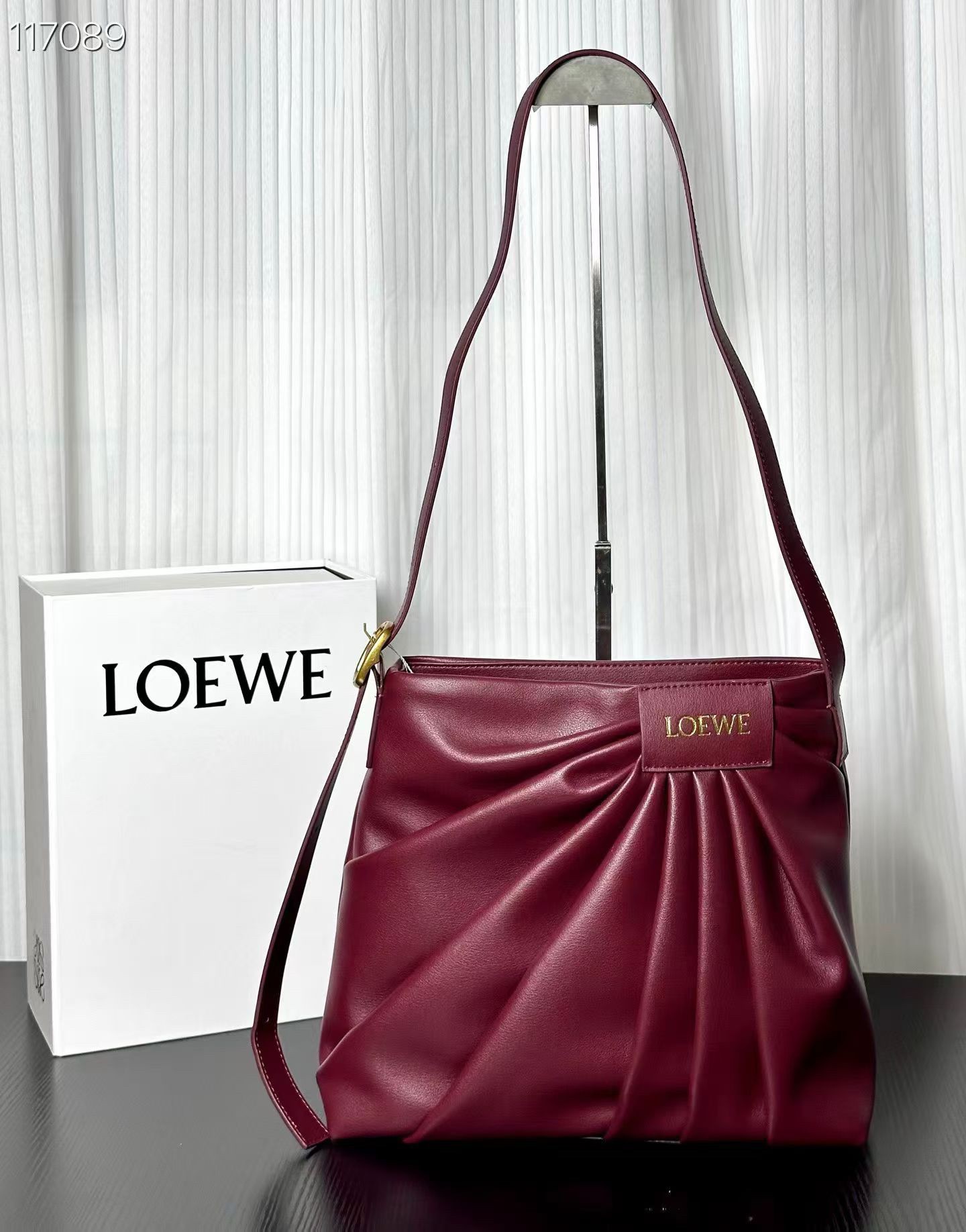 Loewe Paseo Nappa Leather Pleated Design Logo Patch Long Handle Shoulder Bag - KAIROO