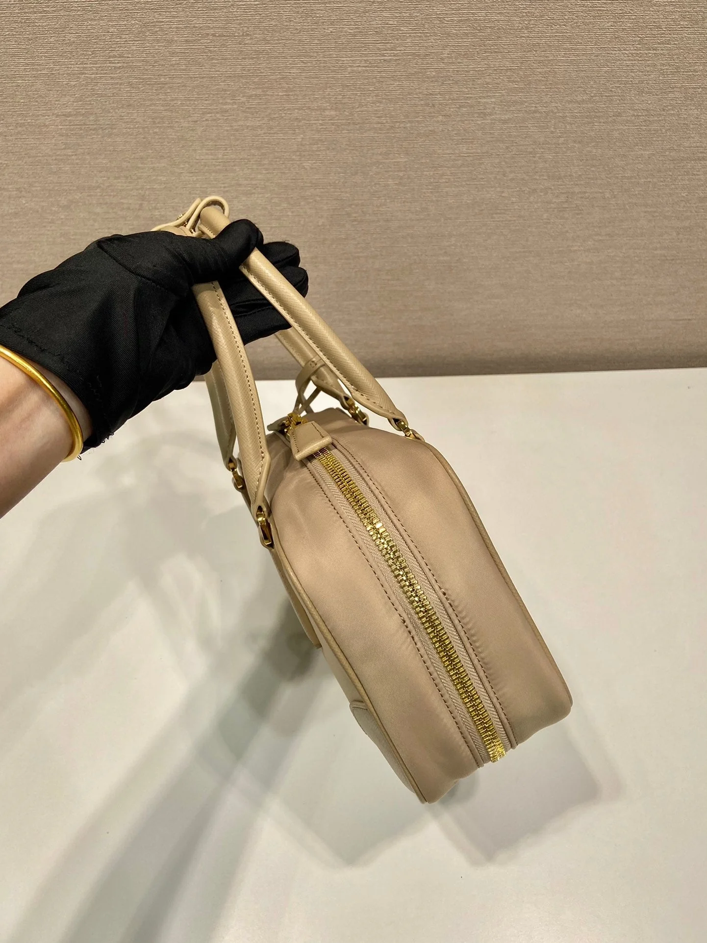 Prada SMALL TOP HANDLE BAG 25 IN DRIED MOSS NYLON AND CALFSKIN TRIM
