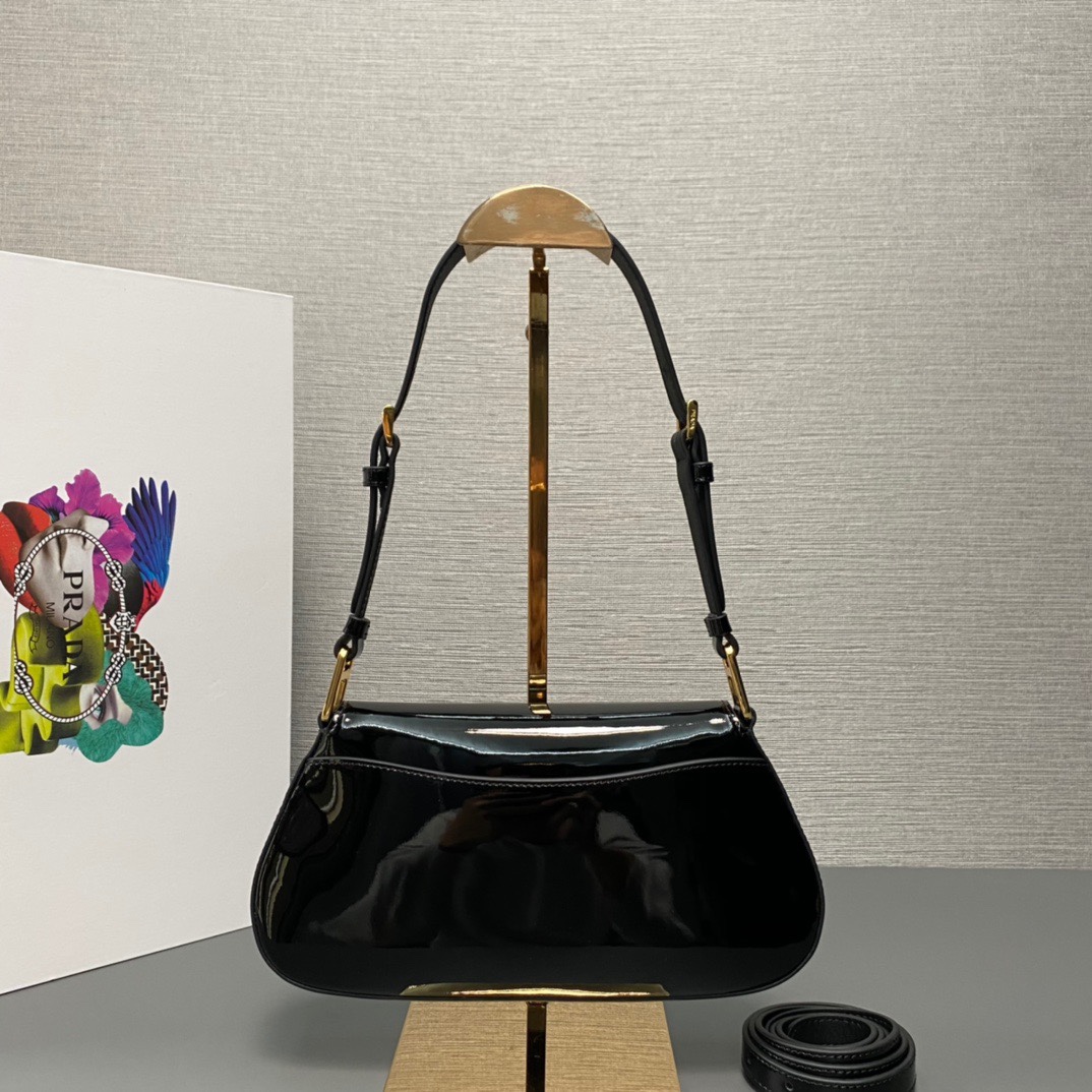 Prada new black patent leather shoulder bag