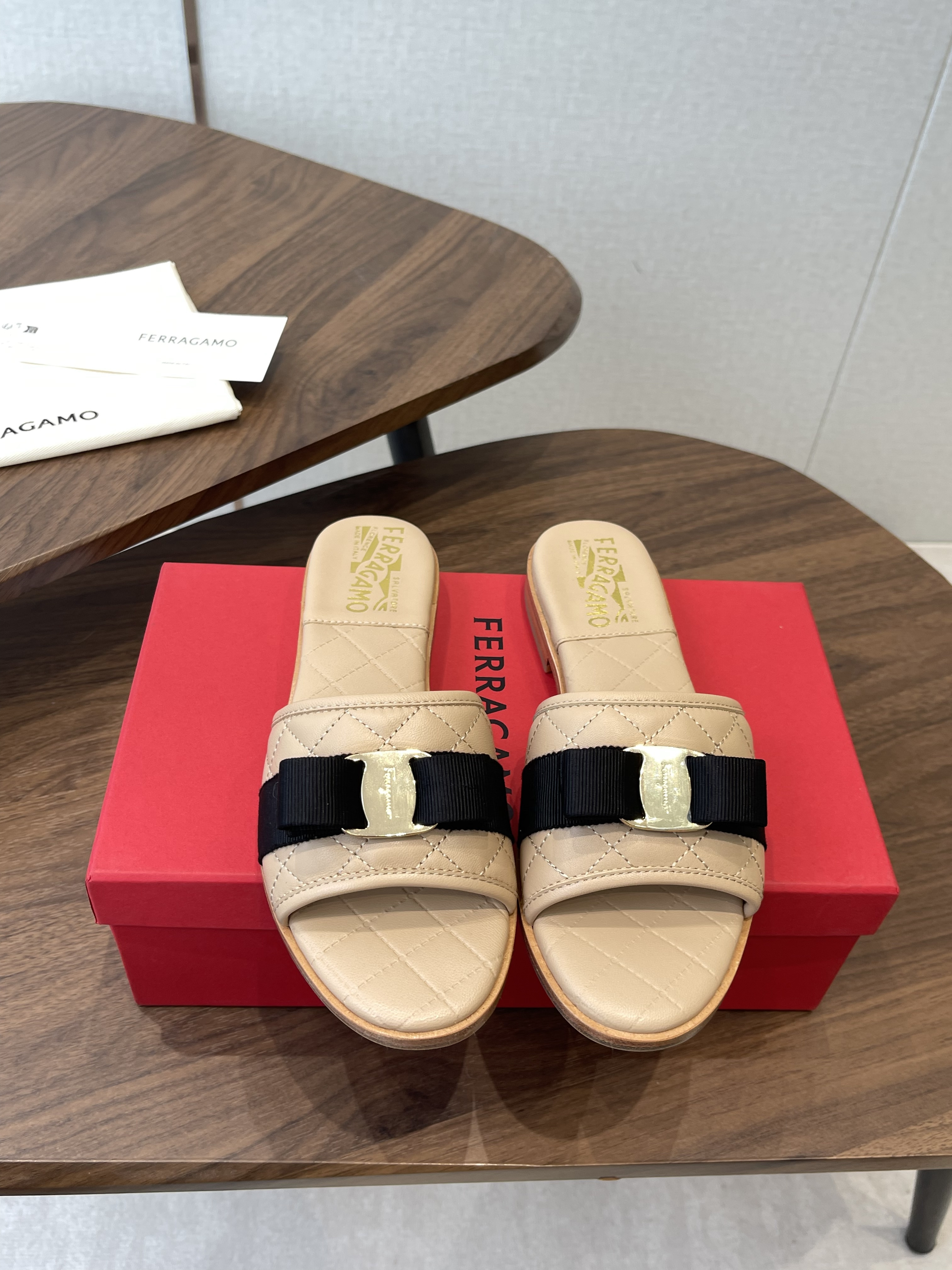 Ferragamo Quilted Vara Bow Slide