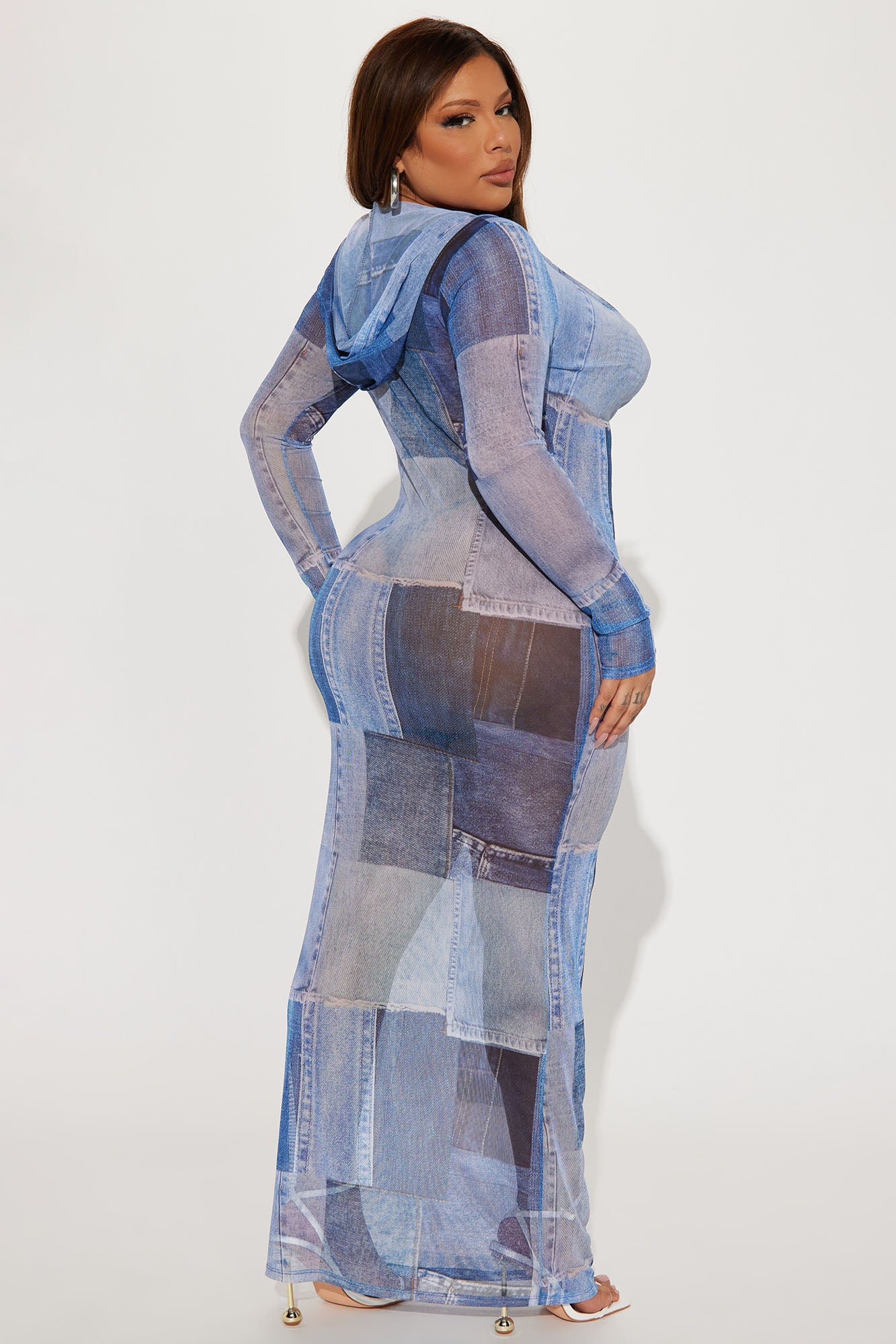 Dayna Hooded Mesh Maxi Dress - Denim
