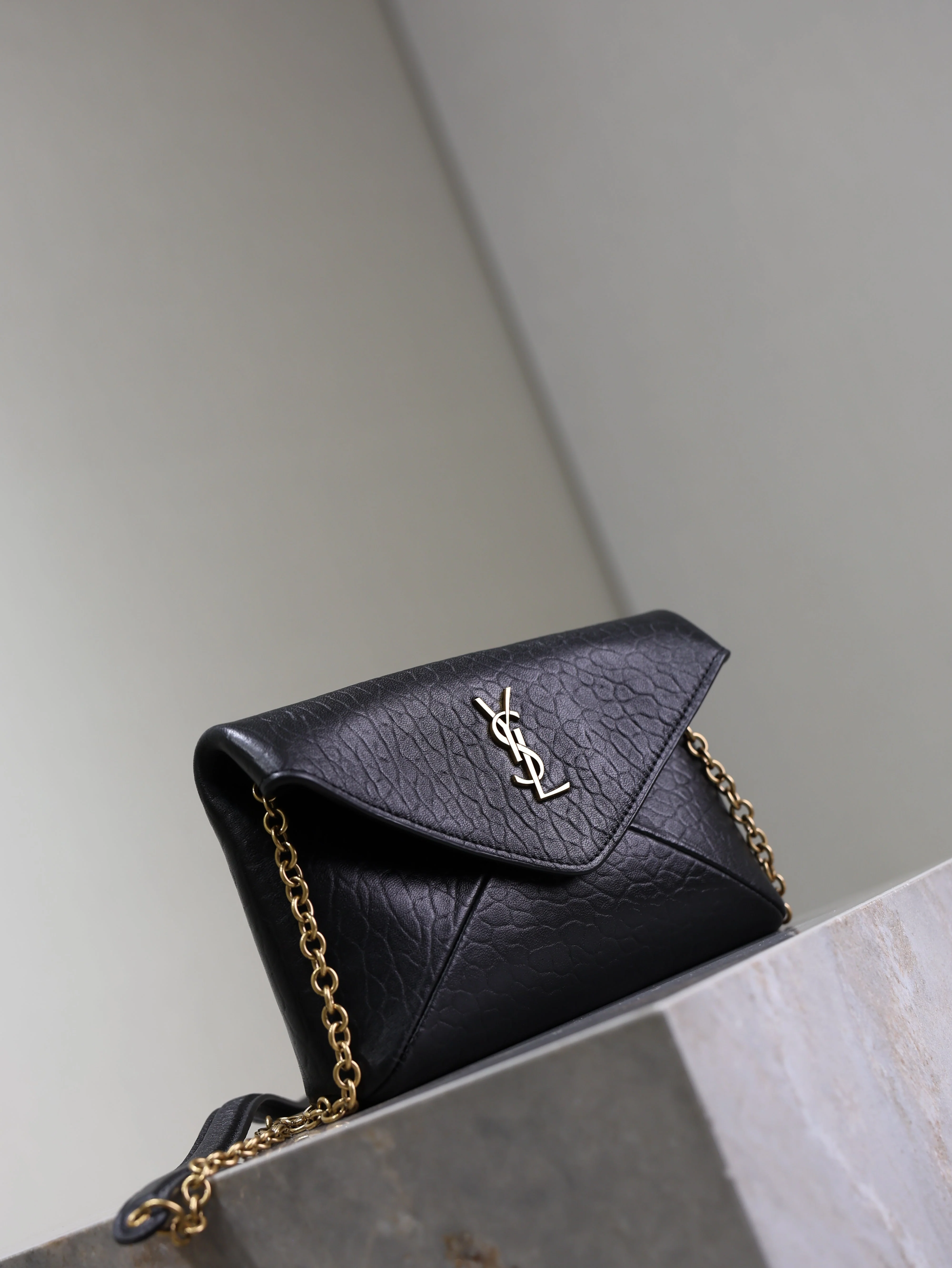 Saint Laurent YSL  Calypso Bag 19cm Black Elephant Leather