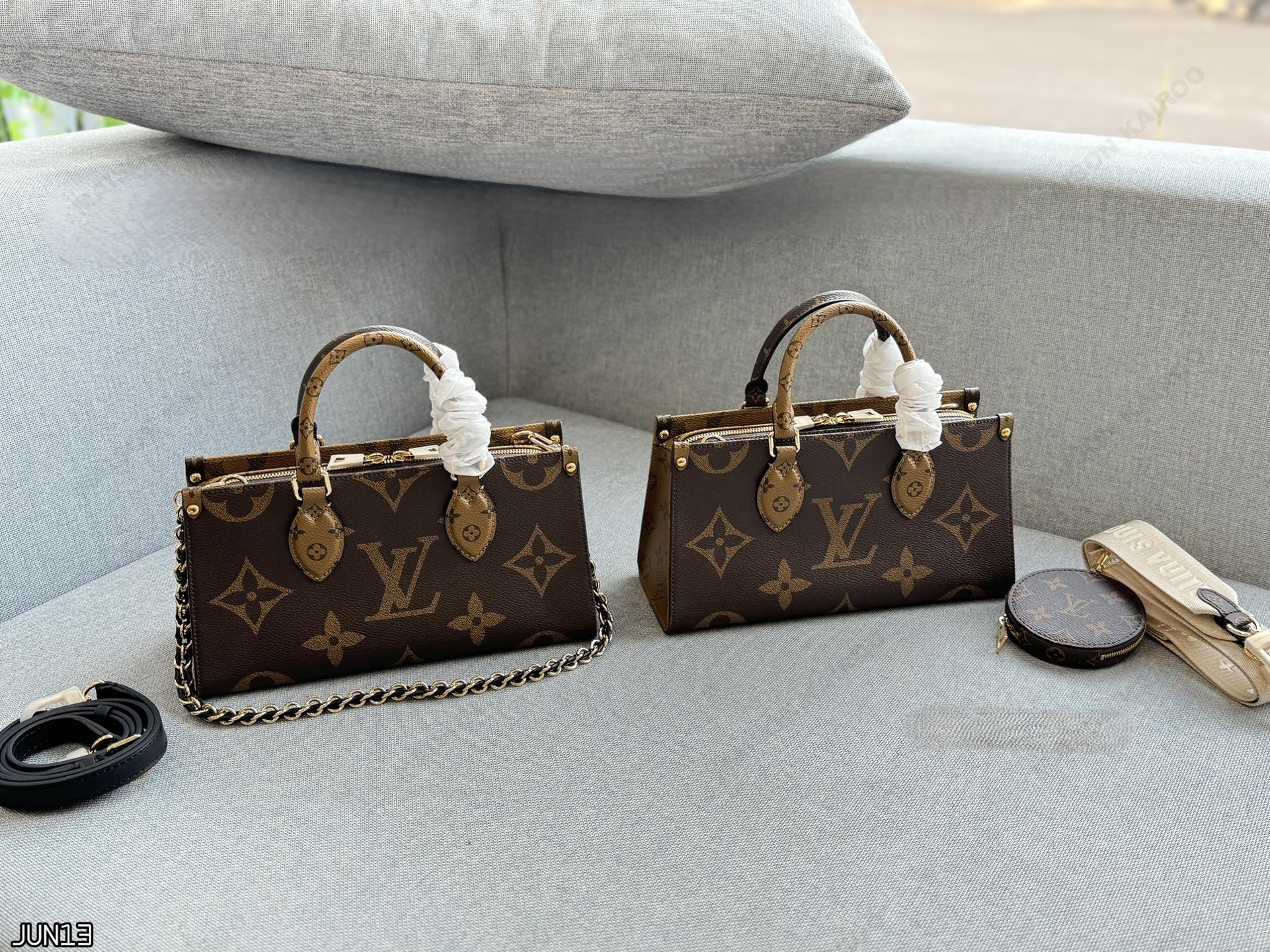 Louis Vuitton LV OnTheGo East West Reverse Monogram Canvas Shoulder Strap Top Handle Tote Bag - KAIROO