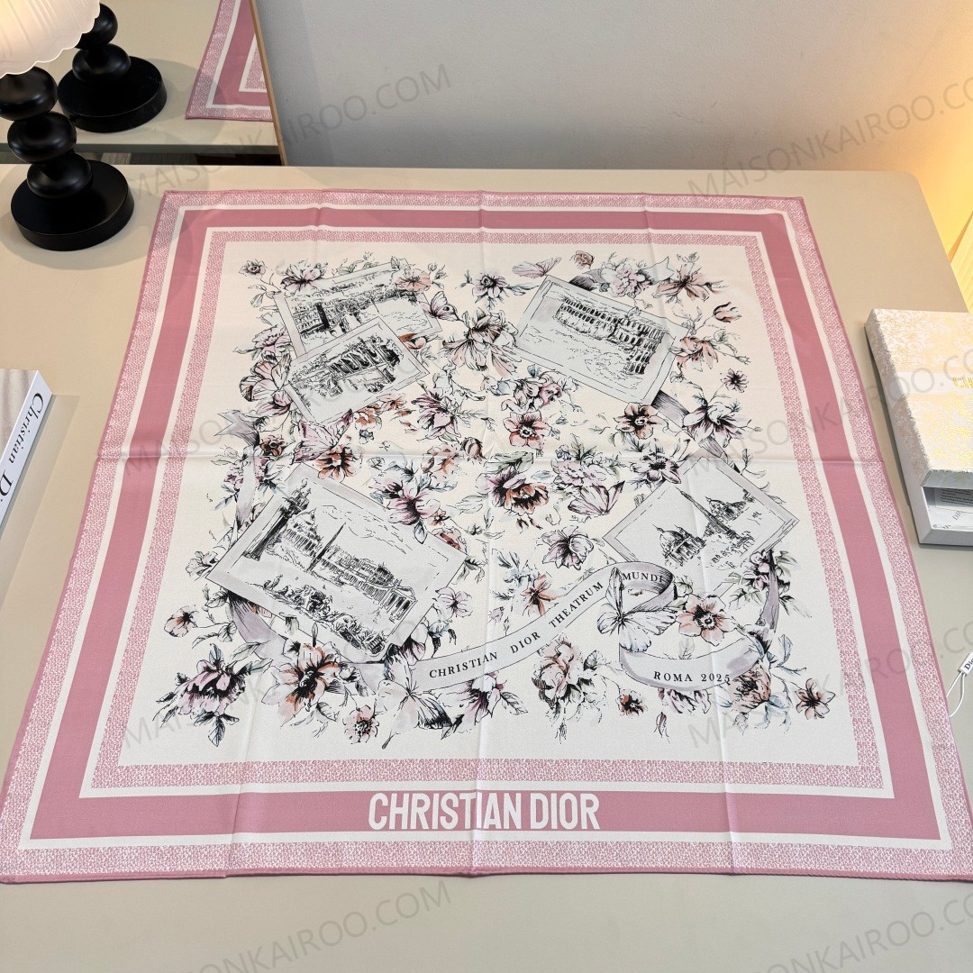 Dior Vintage Postcard Floral 90 Silk Scarf - KAIROO