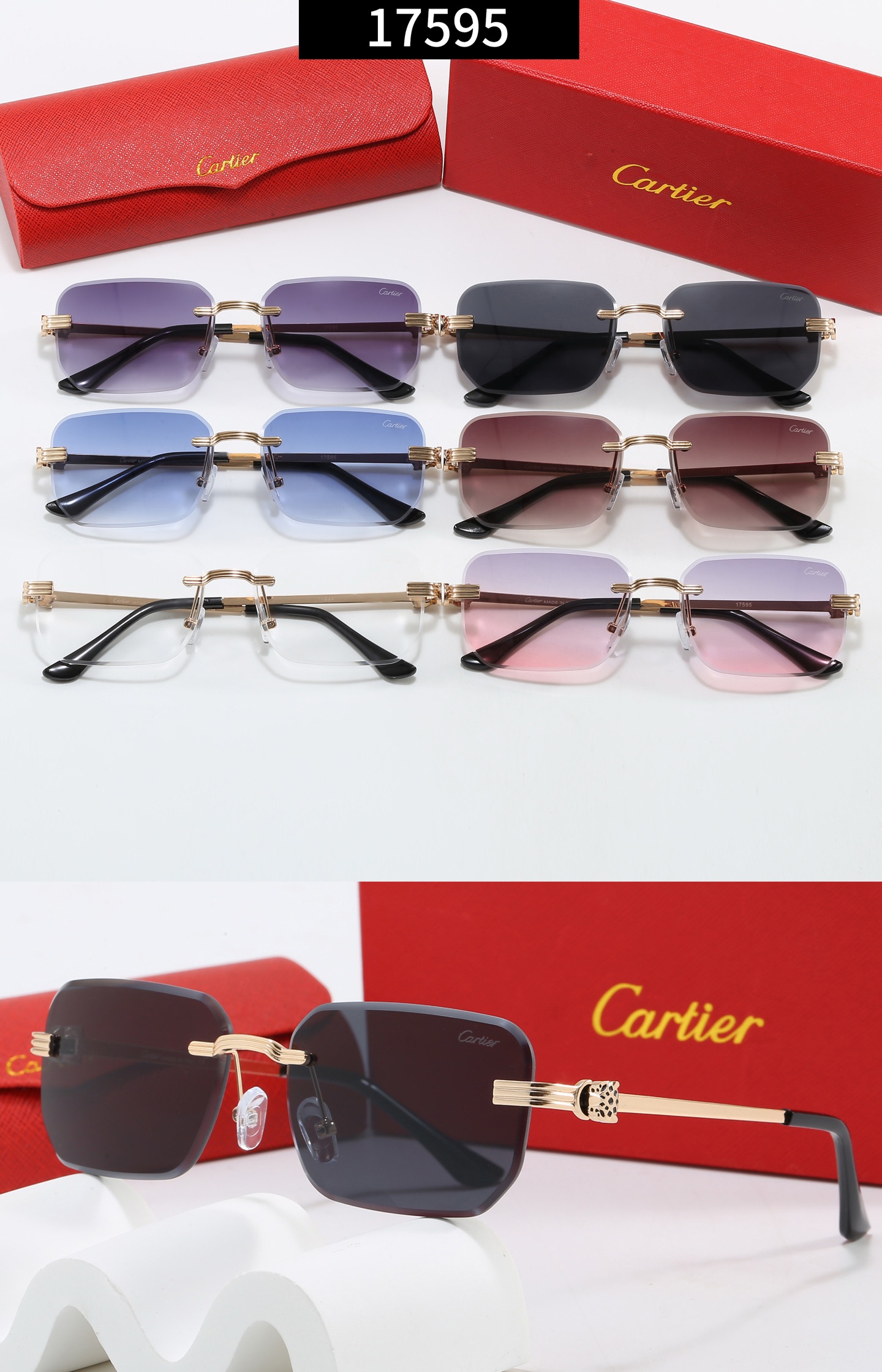 Cartier Metal Rimless Rectangular Sunglasses Top quality - KAIROO