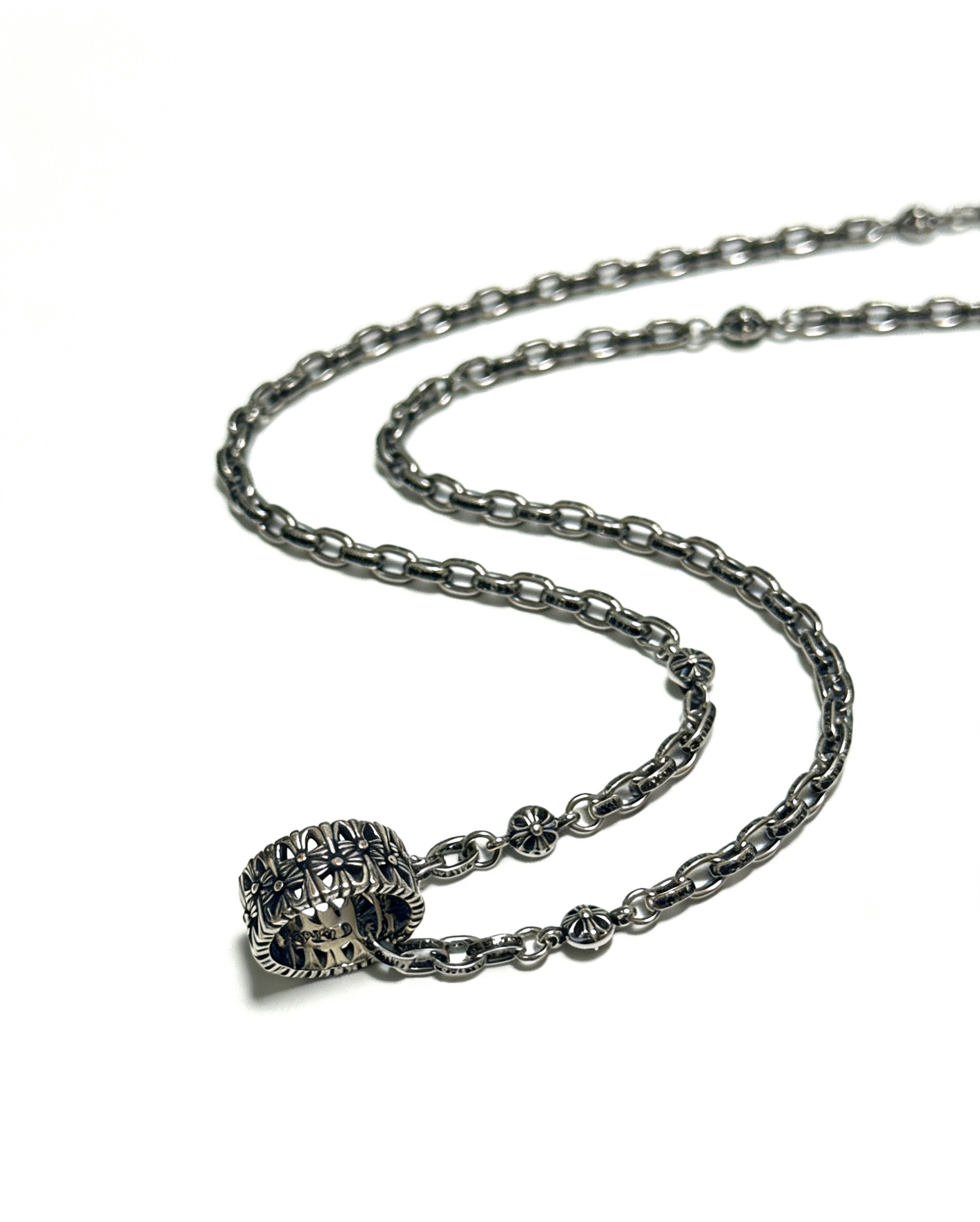 Chrome Hearts Oxidized Silver Unisex Necklace 60cm