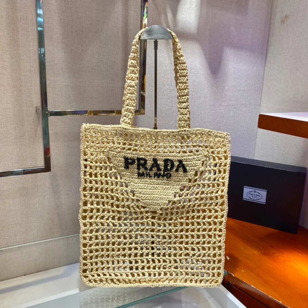 Prada  SMALL LOGO RAFIA TOTE 38CM