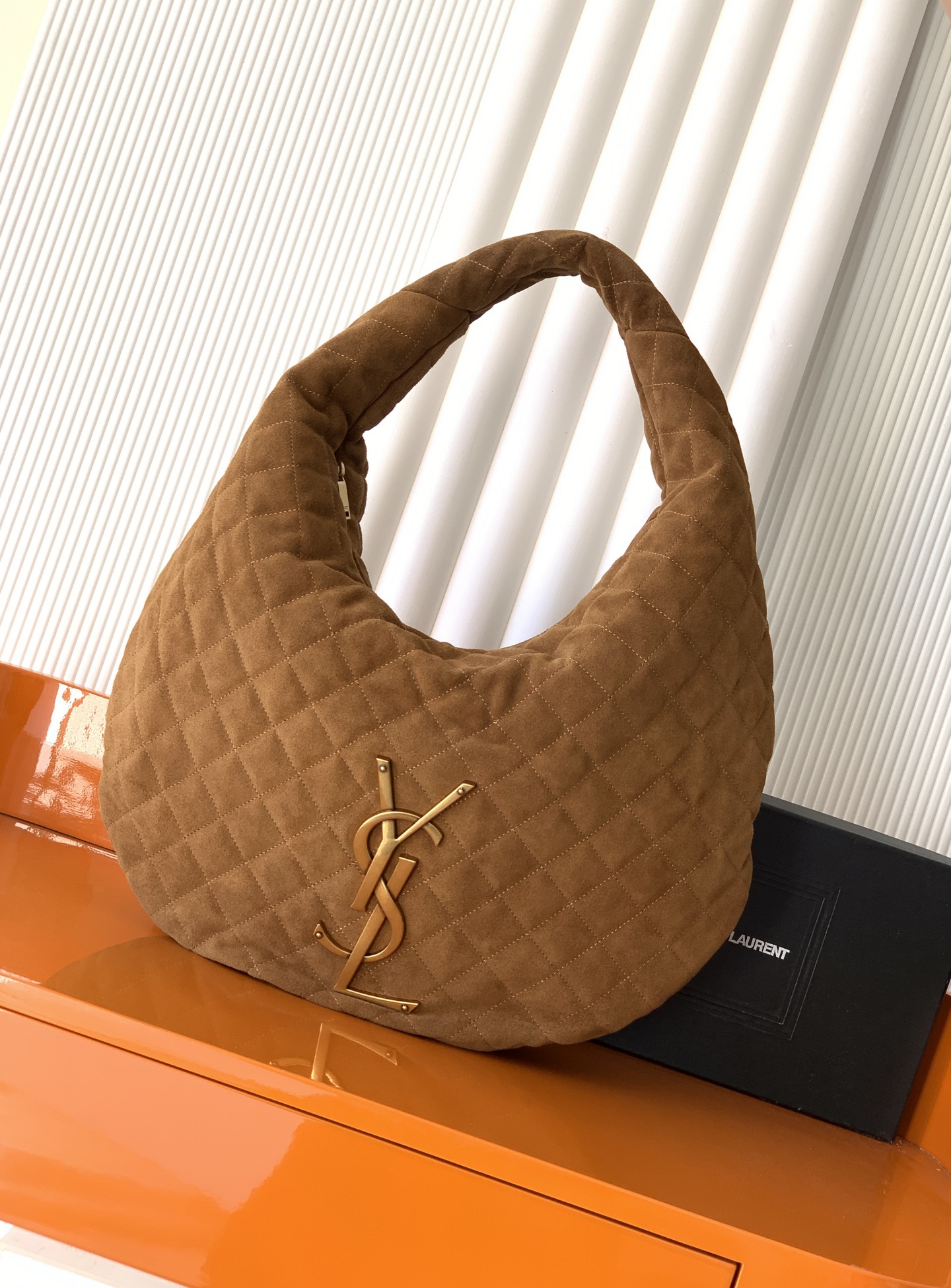 Saint Laurent Caramel Quilted Suede Icare Hobo 858160