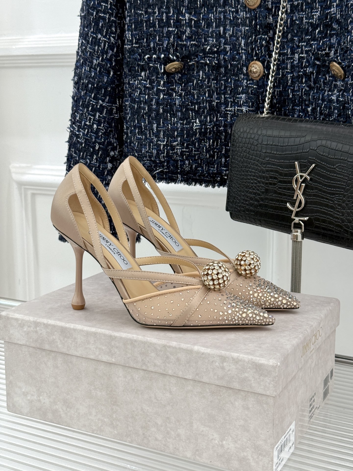 Jimmy Choo Rhinestone ball mesh pointed-toe Pump