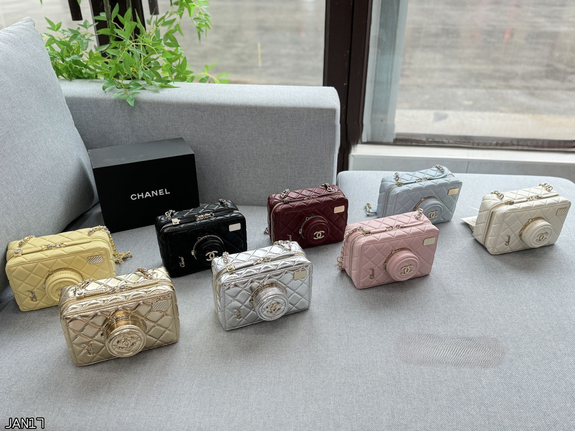 Chanel 24S Quilted Shiny Leather 3D Flip Mirror Lens Chain Strap Camera Box Shoulder Bag - KAIROO