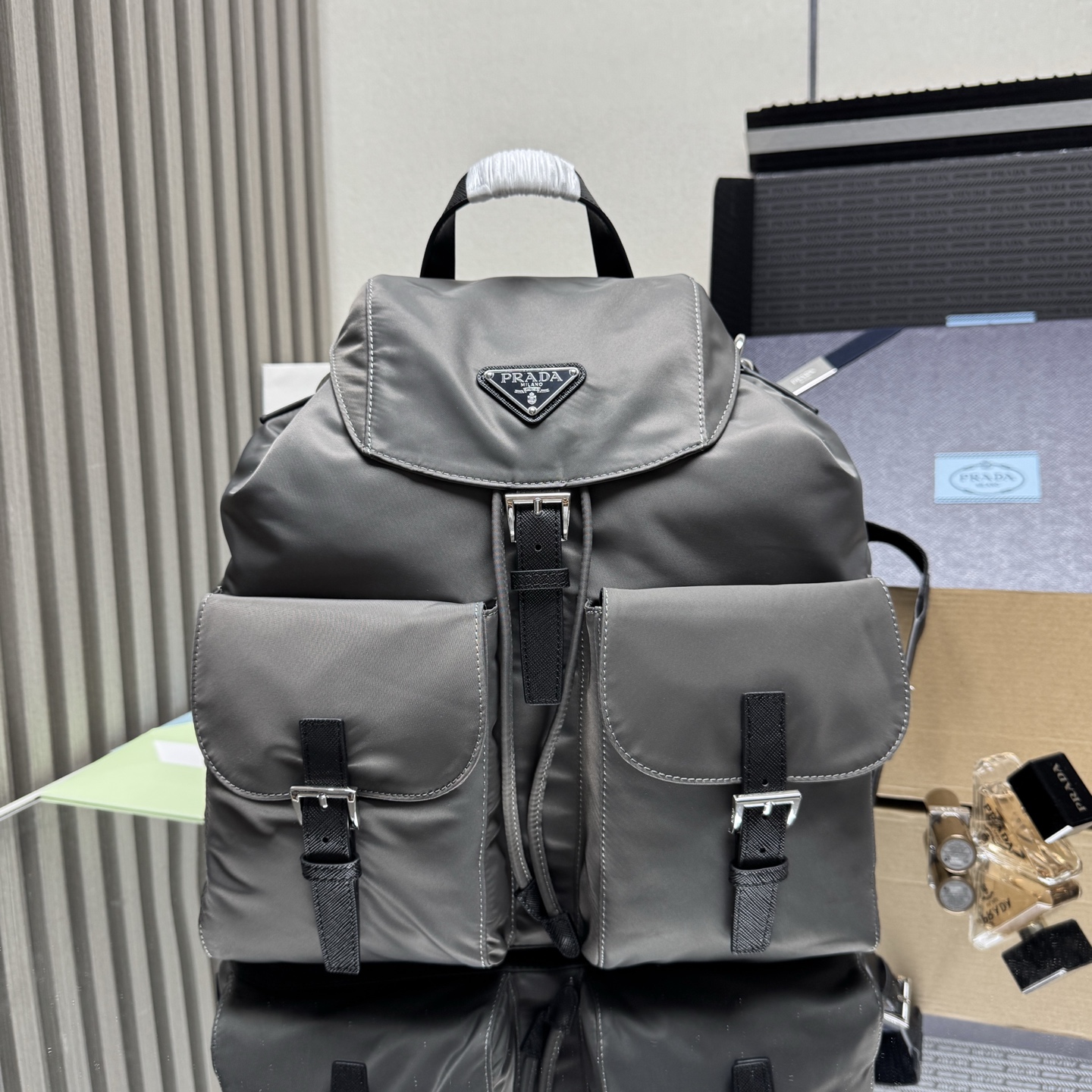 Prada Re-Nylon Medium backpack-Grey 2VZ110