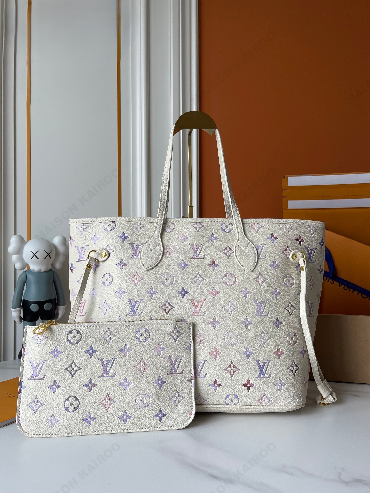 Louis Vuitton LV Neverfull MM Lavender Gradient Dense Monogram Empreinte Leather Tote Bag - KAIROO