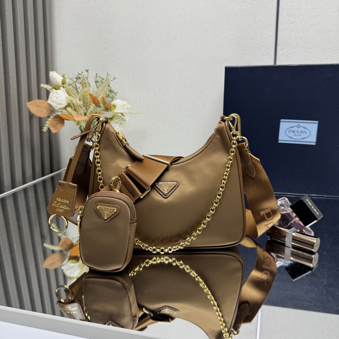 Prada Re-Edition 2005 Re-Nylon bag-Brandy/Gold 1BH204
