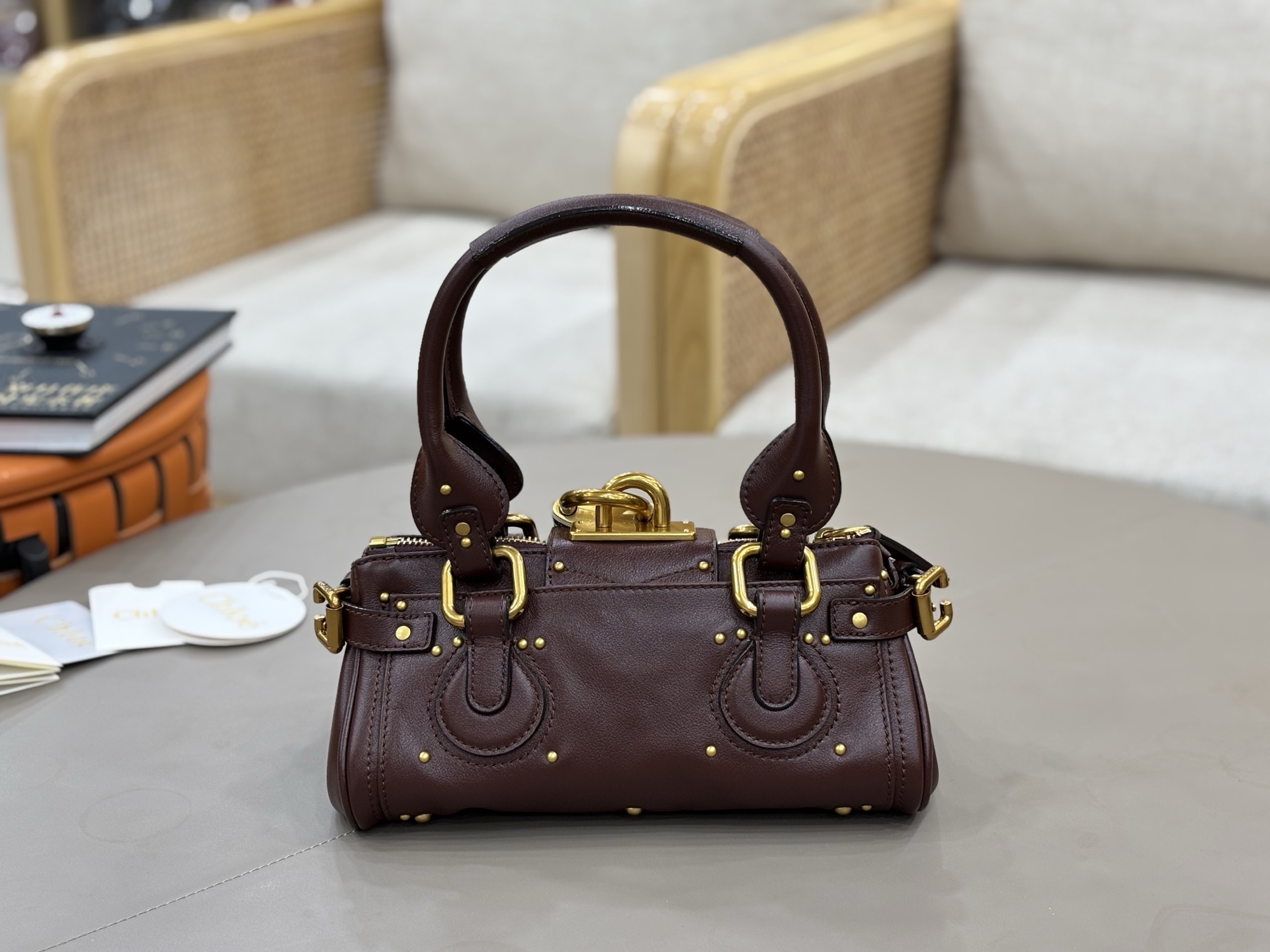 Chloe Small Paddington Bag in Grained Calfskin-Crafty Brown
