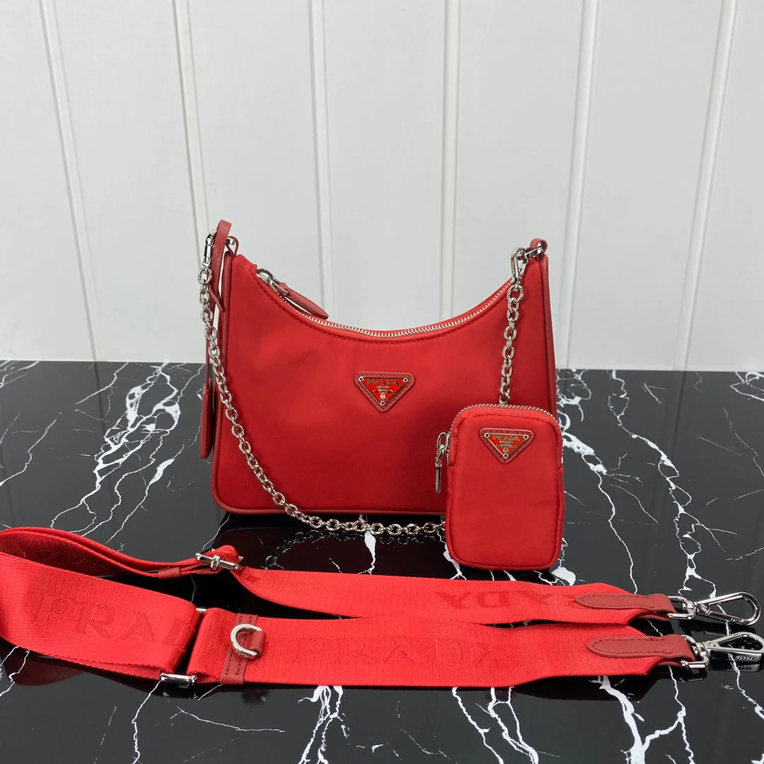Prada HOBO 22 BAG IN CHERRY RED RE-NYLON