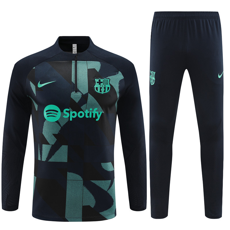 23-24 Barcelona Adults And Kids Training Suits Black&Green Tracksuits Jerseys
