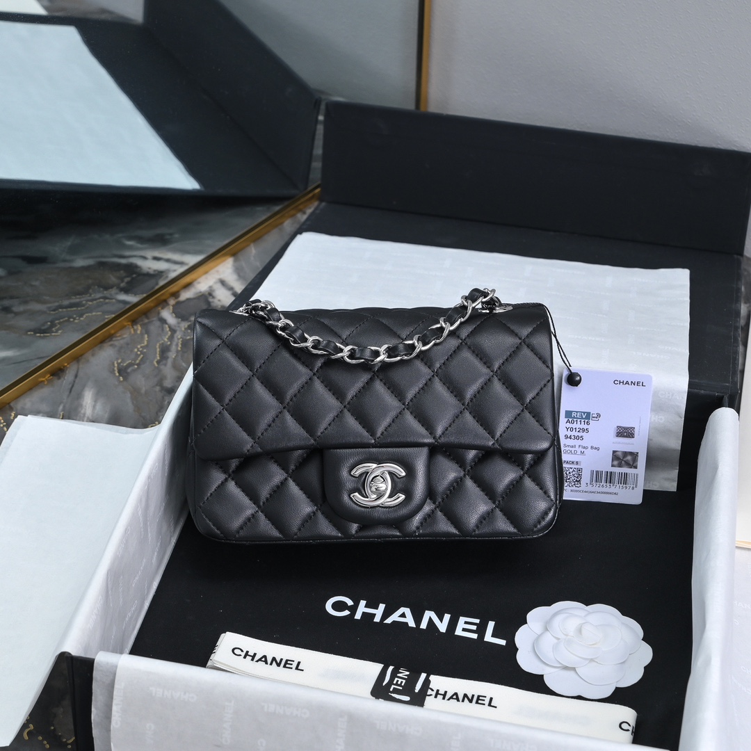 Chanel Mini Classic Handbag in Black Lambskin