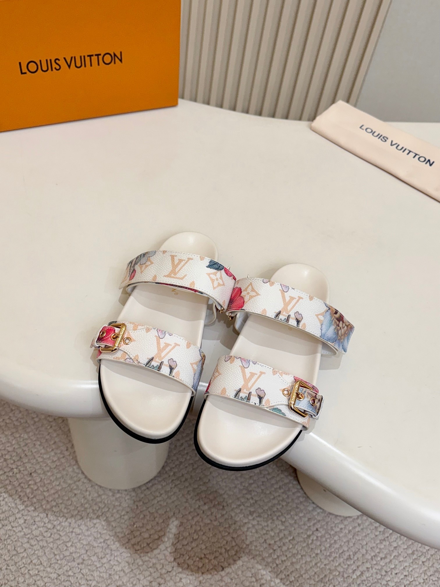 Louis Vuitton Monogram Floral Coated Canvas Double Buckle Strap Flat Comfort Mule Slides Sandals - KAIROO