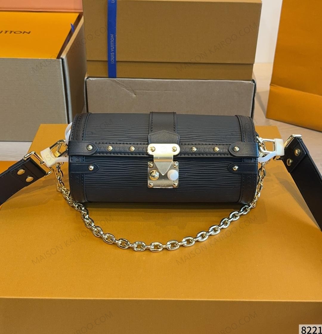 Louis Vuitton LV Papillon Trunk Monogram Black Epi Grain Leather Cylindrical Lock Chain Shoulder Bag - KAIROO