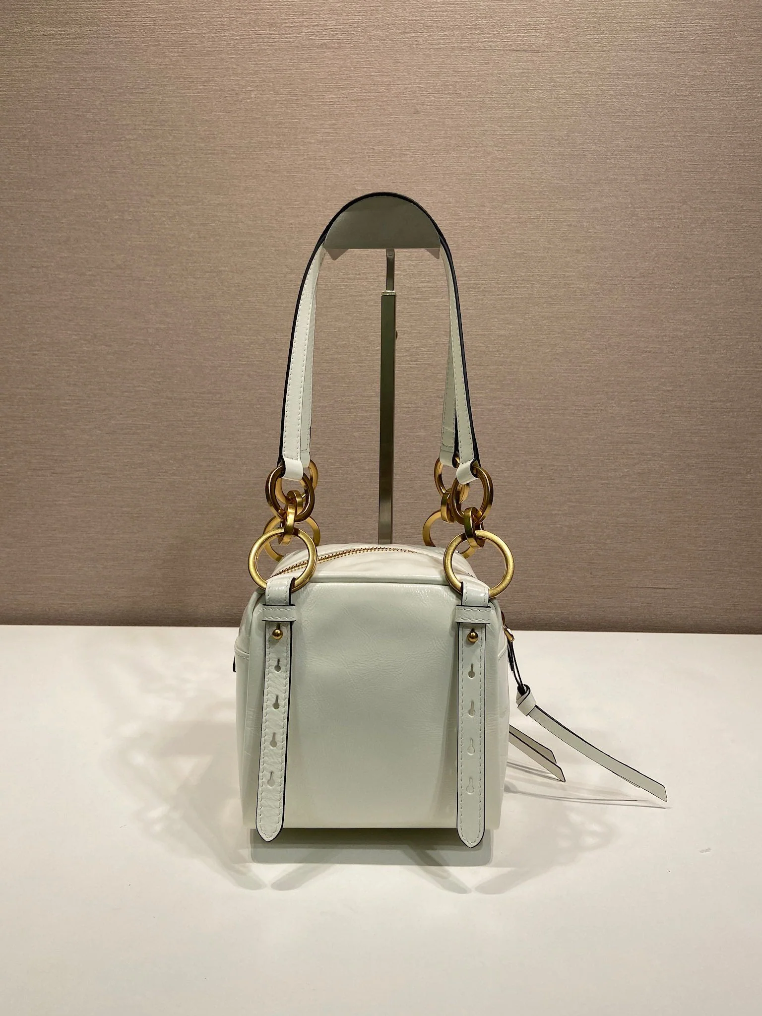 Prada SMALL RECTANGULAR BAG 14 IN WHITE OIL WAX LAMBSKIN GOLD HARDWARE