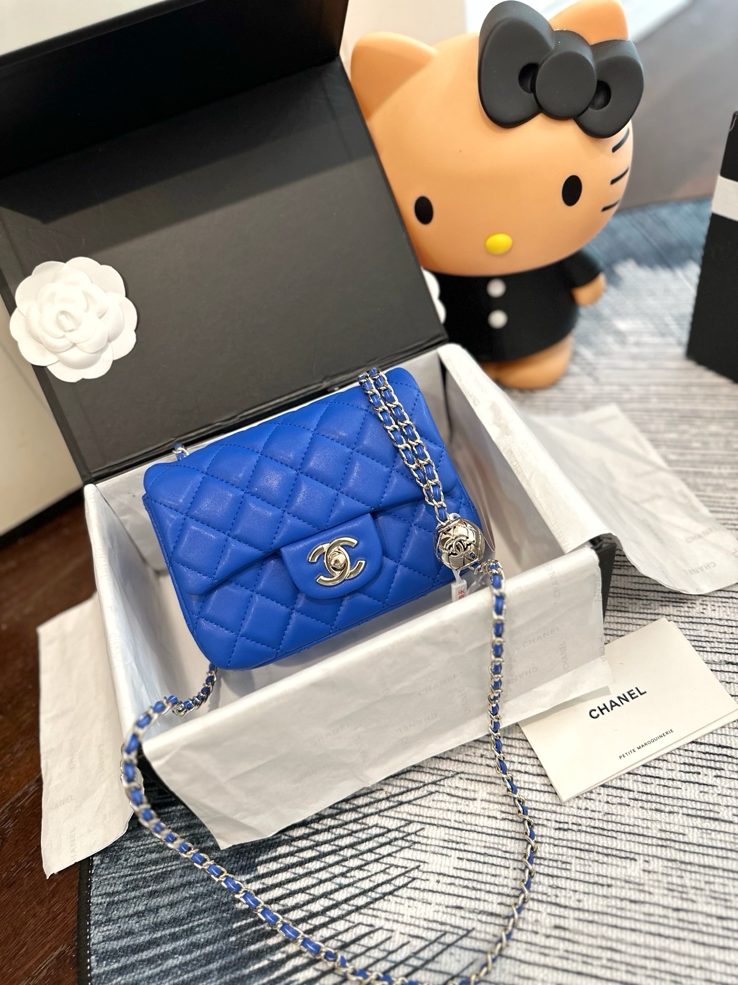 Chanel Mini Square CF 17CM Silver Ball Pearl Crush Quilted Leather Flap Chain Shoulder Bag - KAIROO