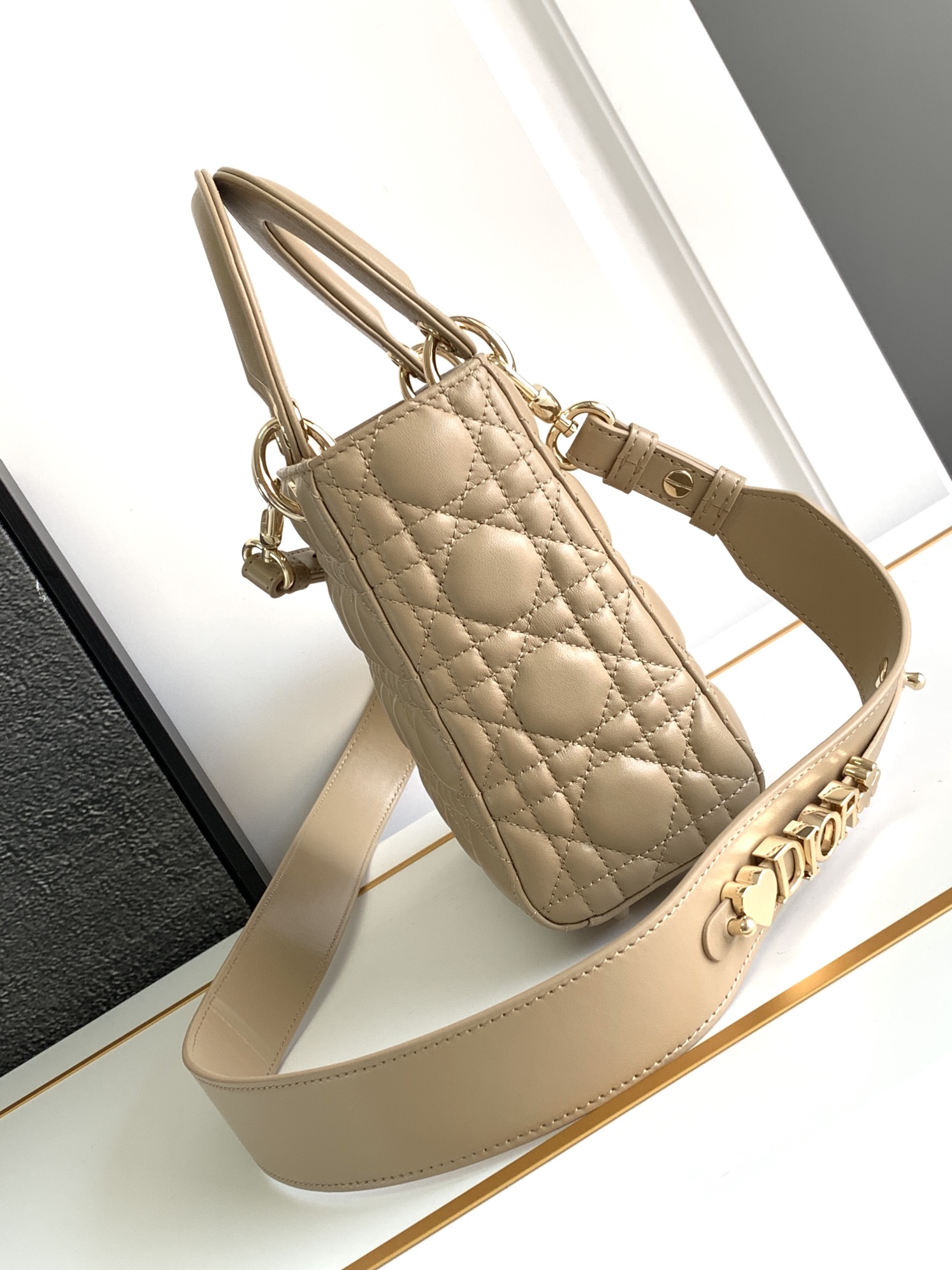 Small Lady Dior My ABC Bag in Dark beige Cannage Lambskin