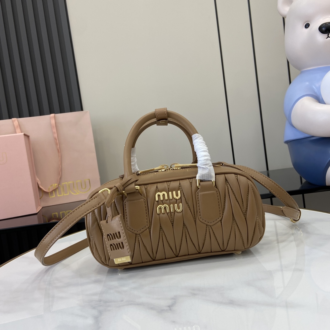 Miu miu Medium Arcadie Caramel matelassé nappa leather bag 5BB142