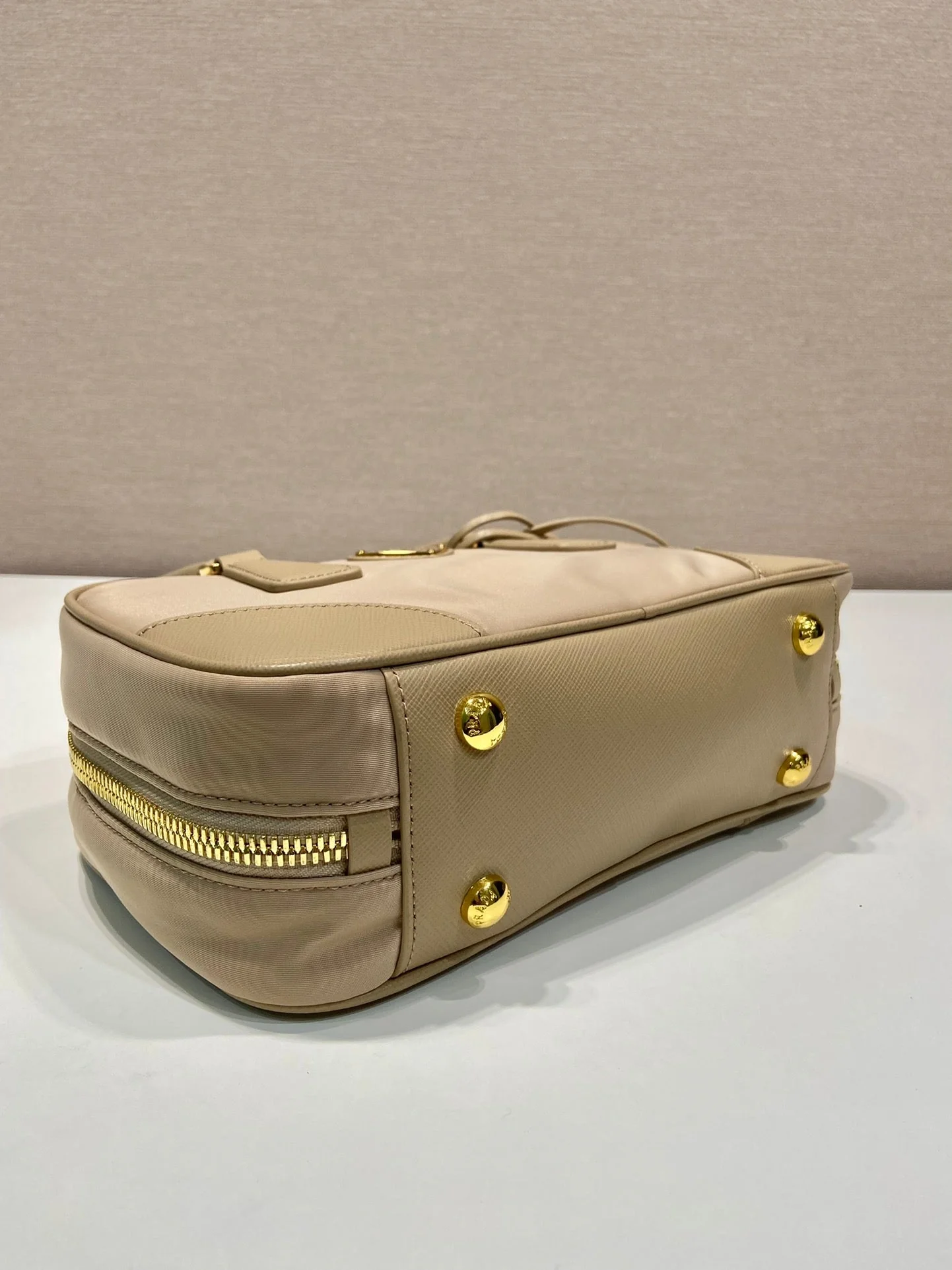 Prada SMALL TOP HANDLE BAG 25 IN DRIED MOSS NYLON AND CALFSKIN TRIM
