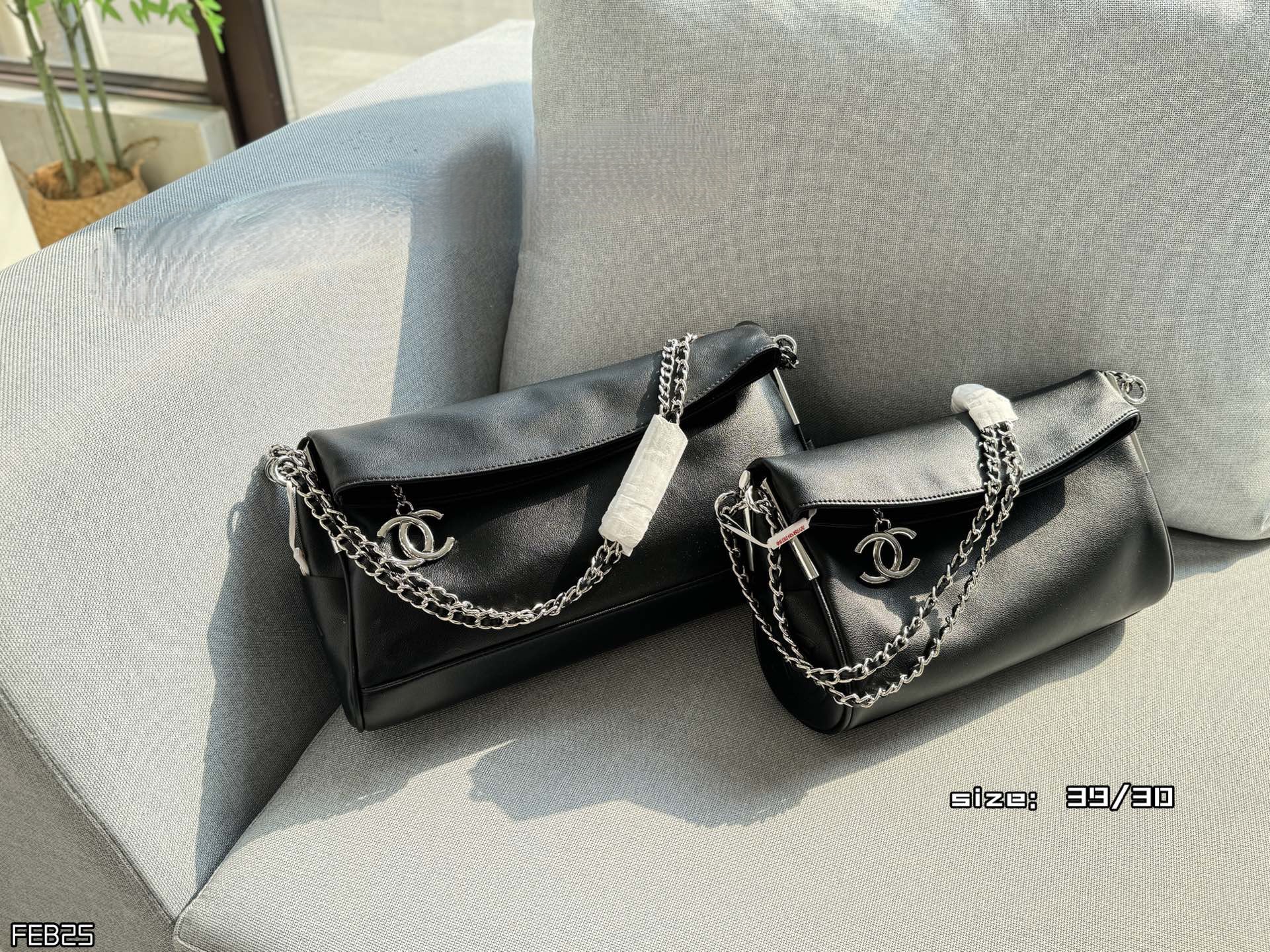 Chanel Top Fold-Over Soft Smooth Leather CC Charm Zip Horizontal Hobo Messenger Tote Bag - KAIROO