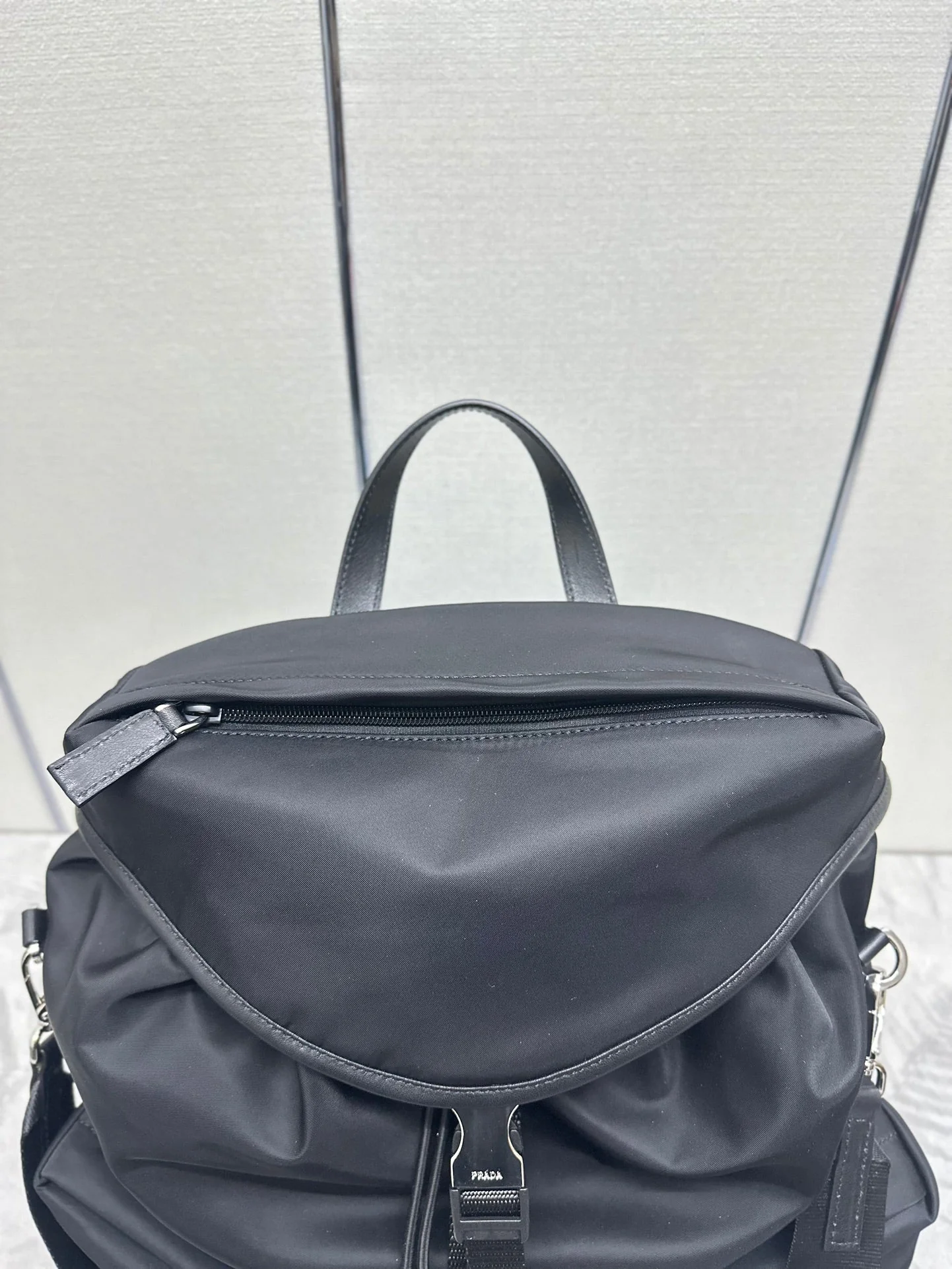 Prada TRIANGLE LOGO BACKPACK 42 IN BLACK RE-NYLON