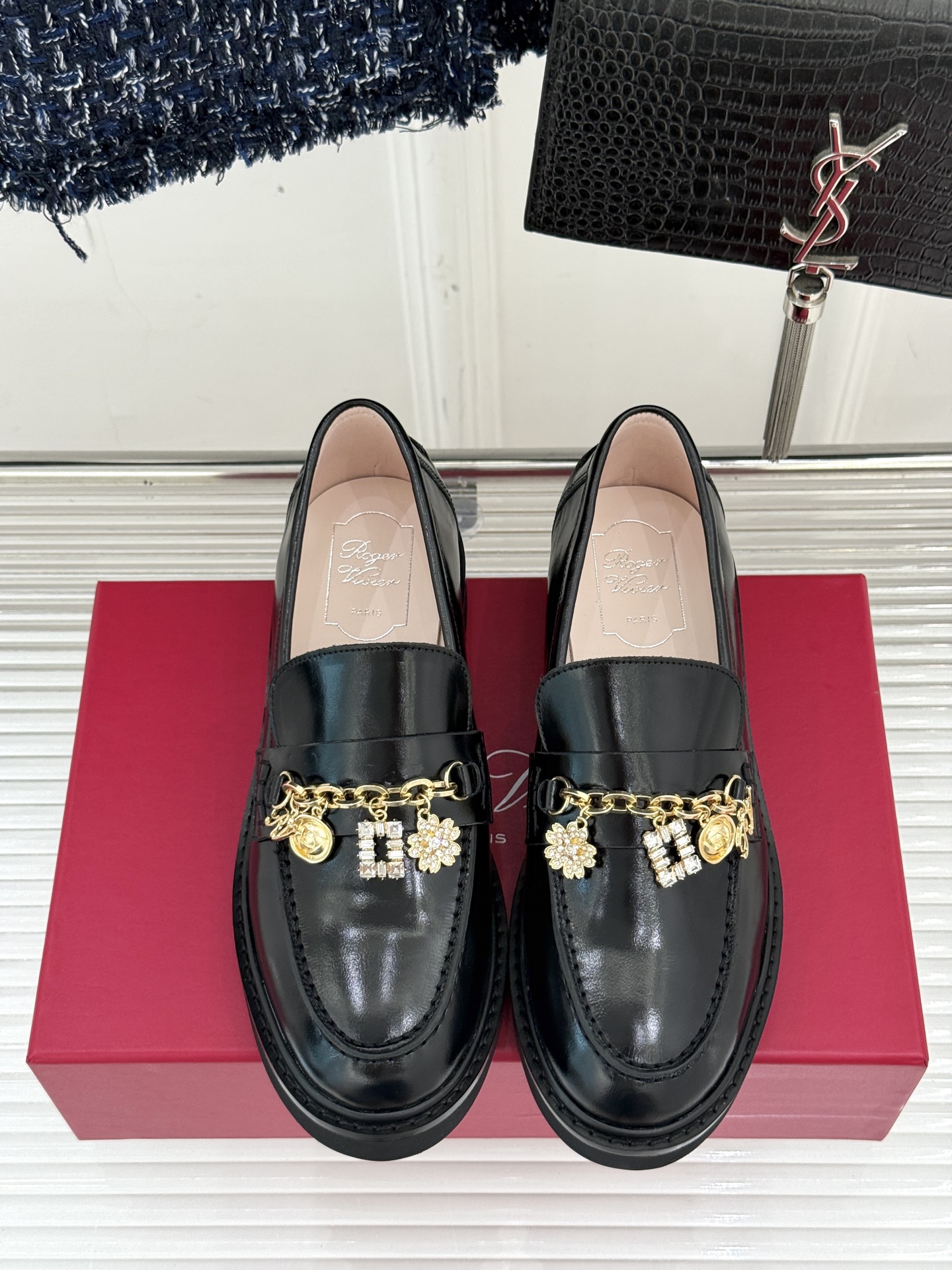 Roger Vivier loafers with rhinestone chain