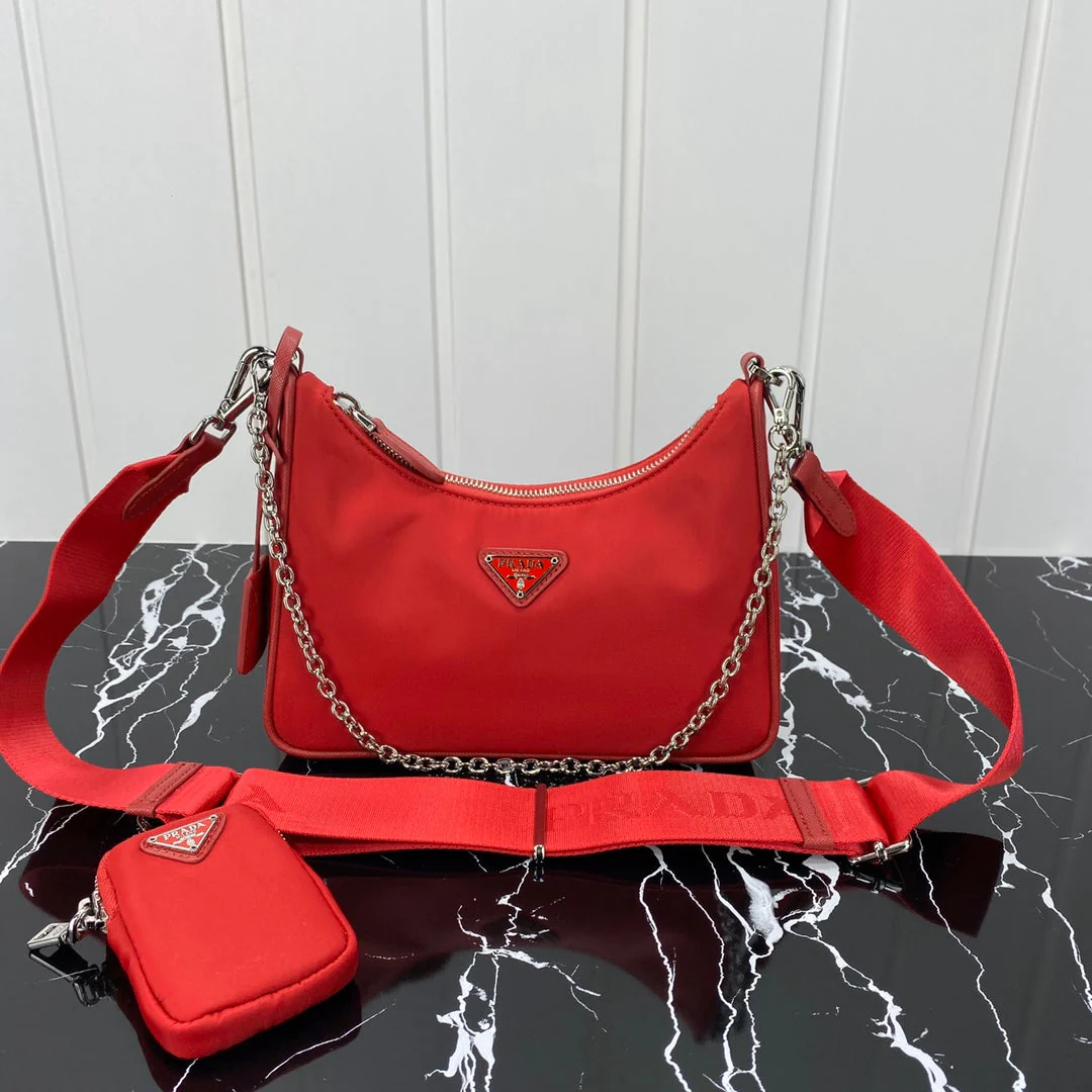 Prada HOBO 22 BAG IN CHERRY RED RE-NYLON