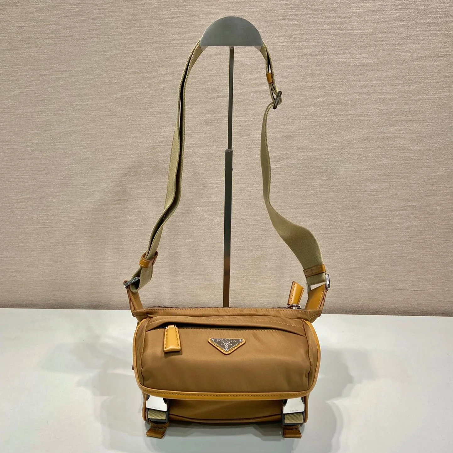 Prada MESSENGER BAG 20 IN CIDER BROWN RE-NYLON AND CALFSKIN TRIM