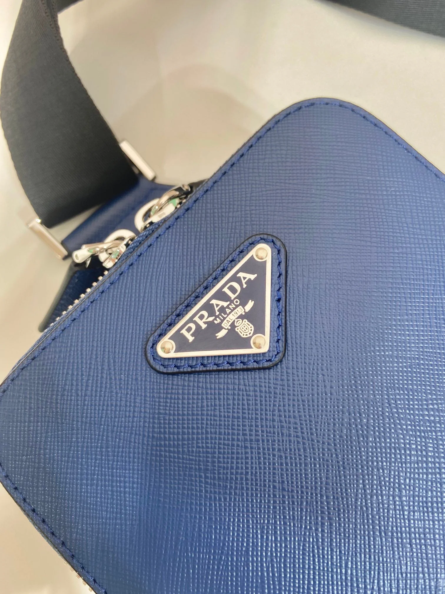 Prada CHEST BAG 20 IN CLASSIC BLUE SAFFIANO LEATHER