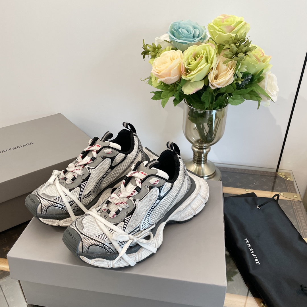Balenciaga 3XL Grey Mesh and Polyurethane Wrapped Laces Oversized Chunky Sneakers - KAIROO