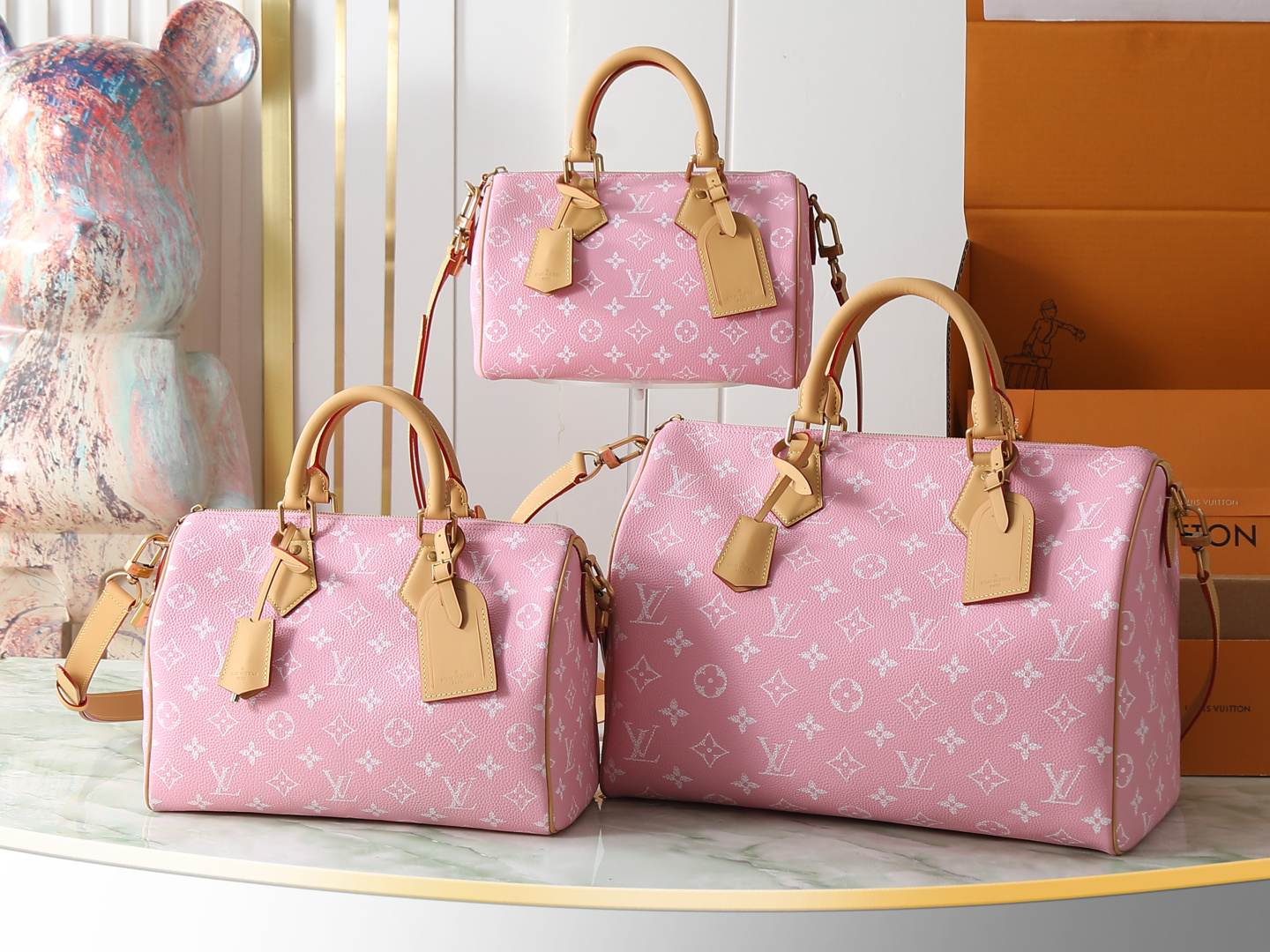 【15A】Louis Vuitton LV x Pharrell Williams LV Speedy 25/30/40 P9 Pink Monogram Brass Plaque Boston Top Handle Bag - KAIROO
