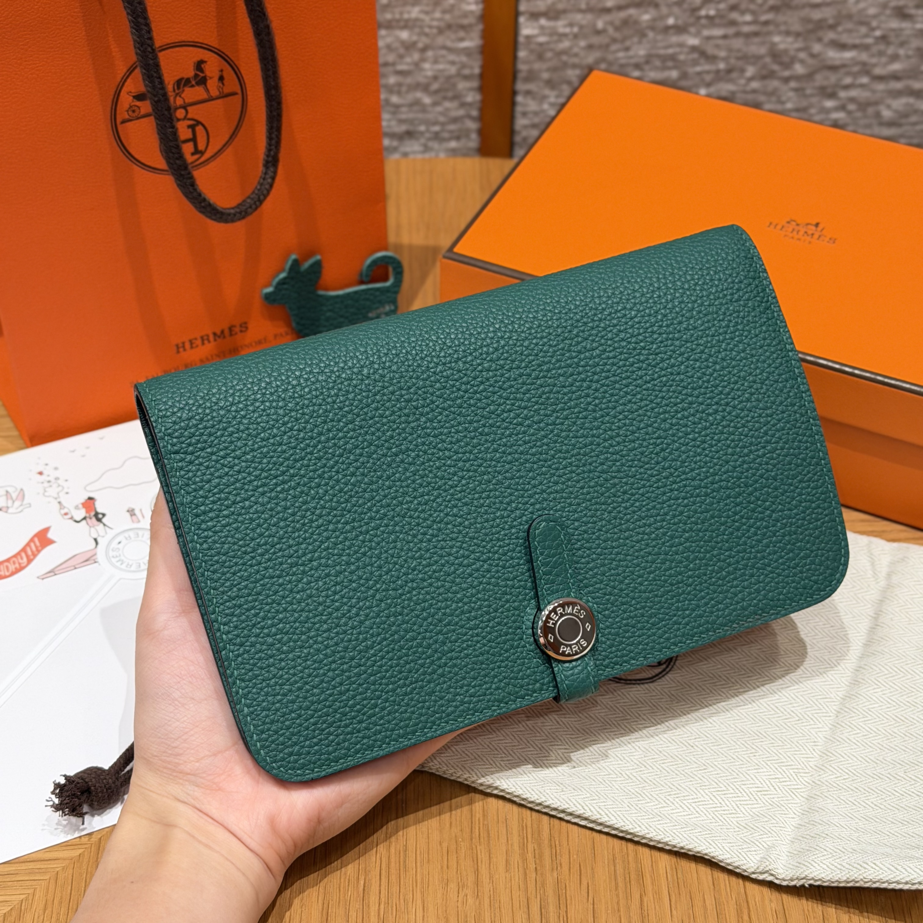 Hermes Malachite Togo Dogon Purse Wallet