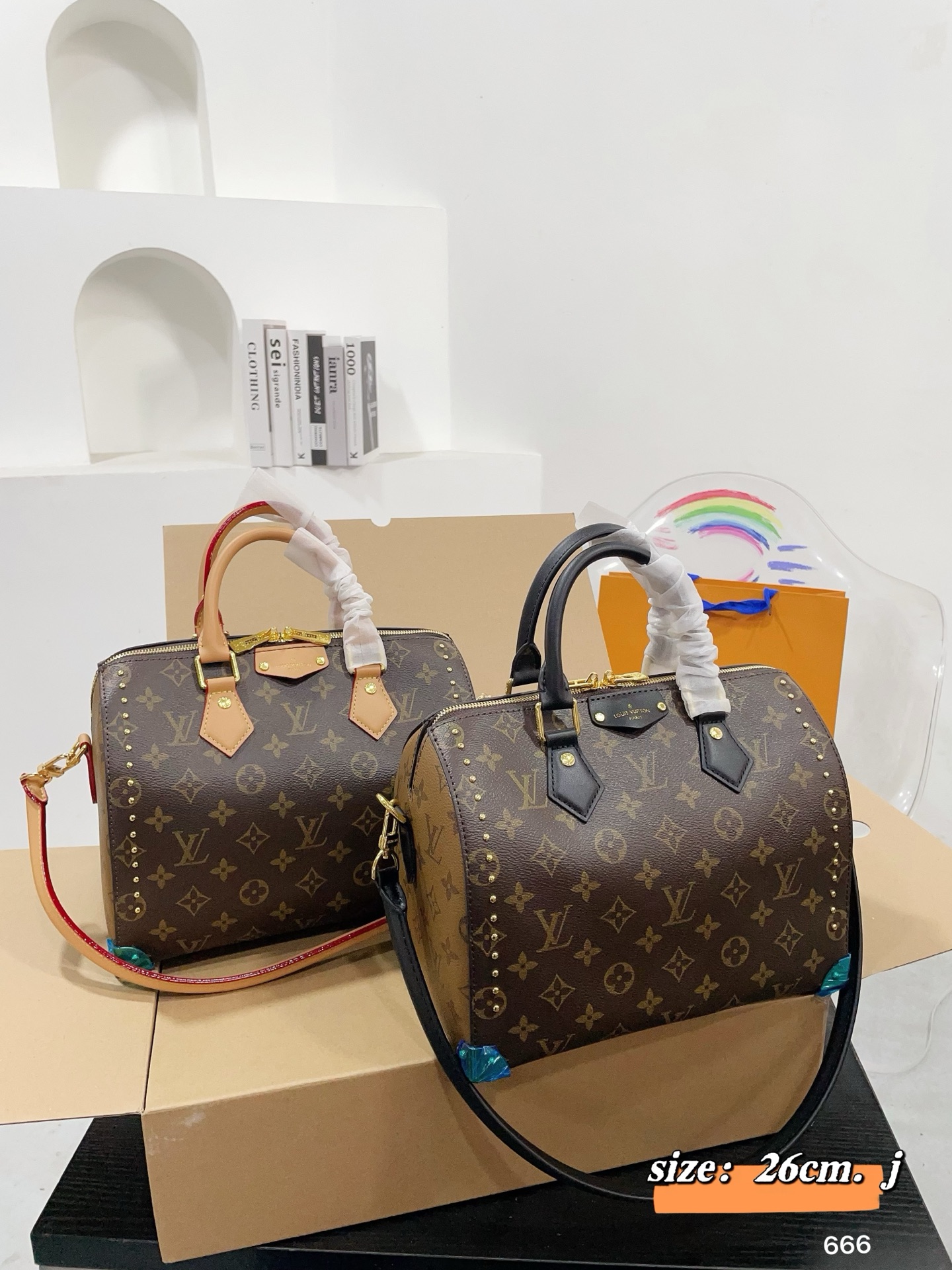 Louis Vuitton LV Speedy 20/25 Monogram Brown Edge Studded Boston Top Handle Crossbody Bag - KAIROO
