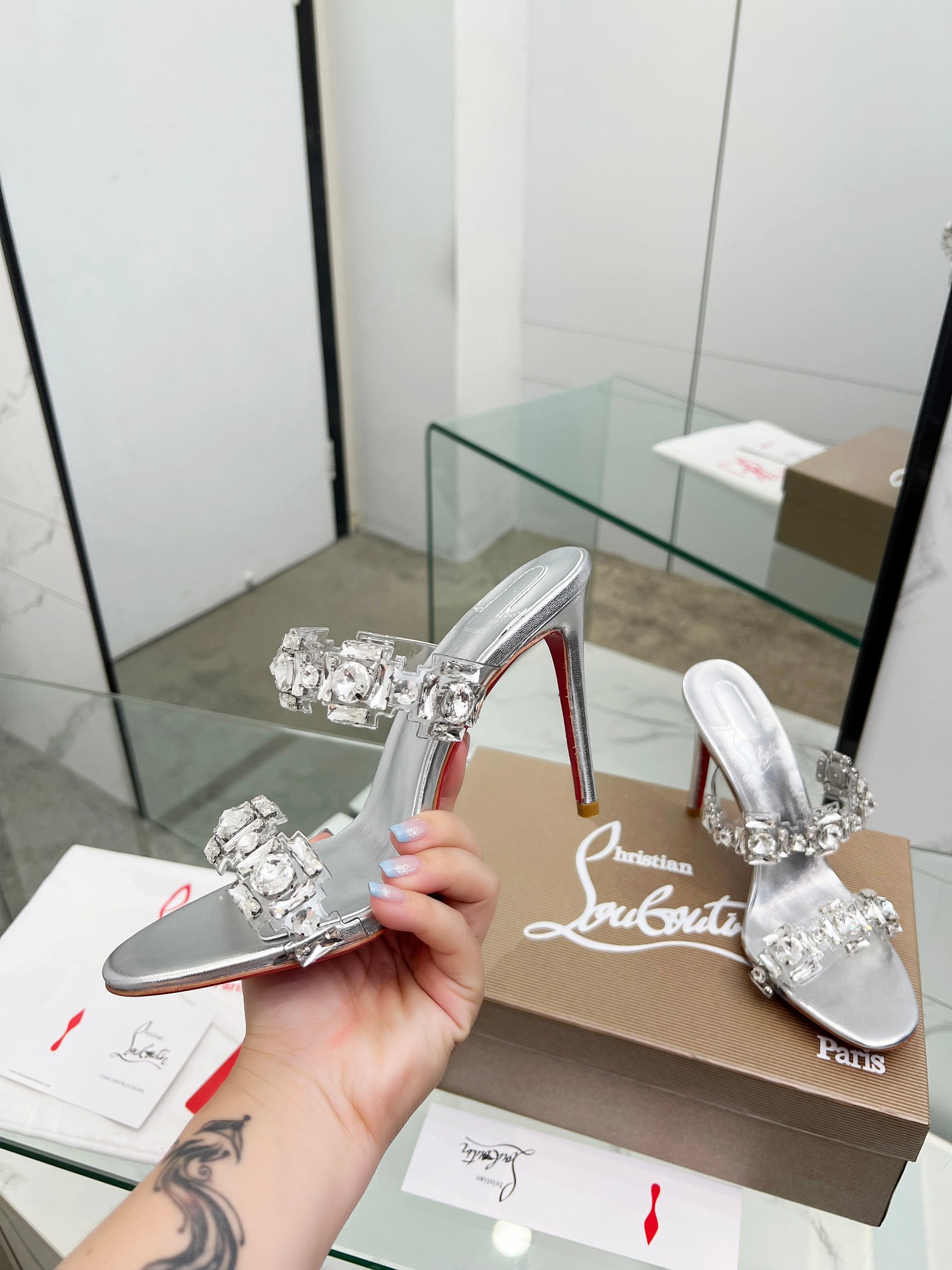 Christian Louboutin Crystals Heeled Slides