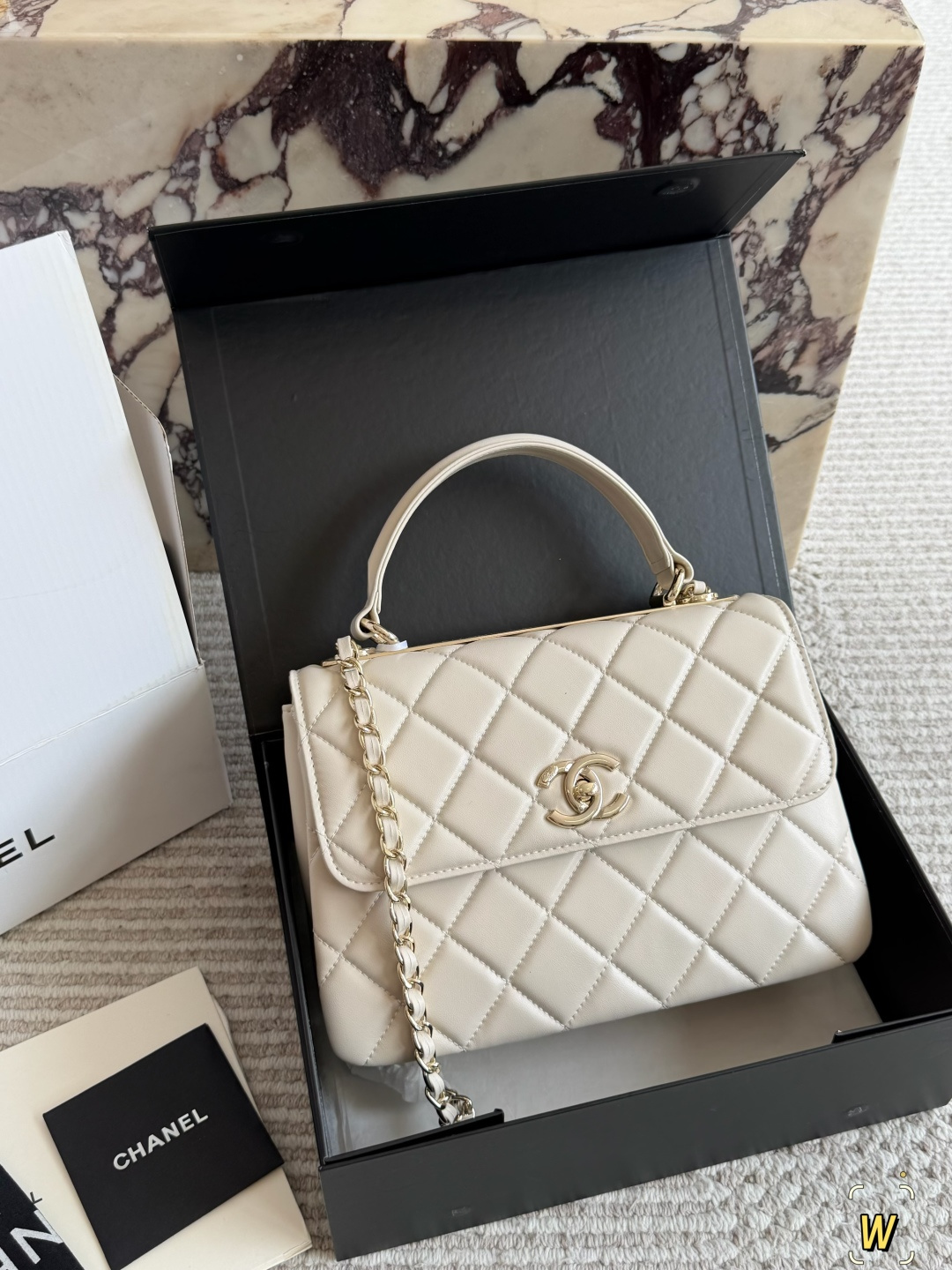 Chanel 25S Trendy CC Quilted Leather Matte Gold Metal Bar Top Handle Flap Bag - KAIROO