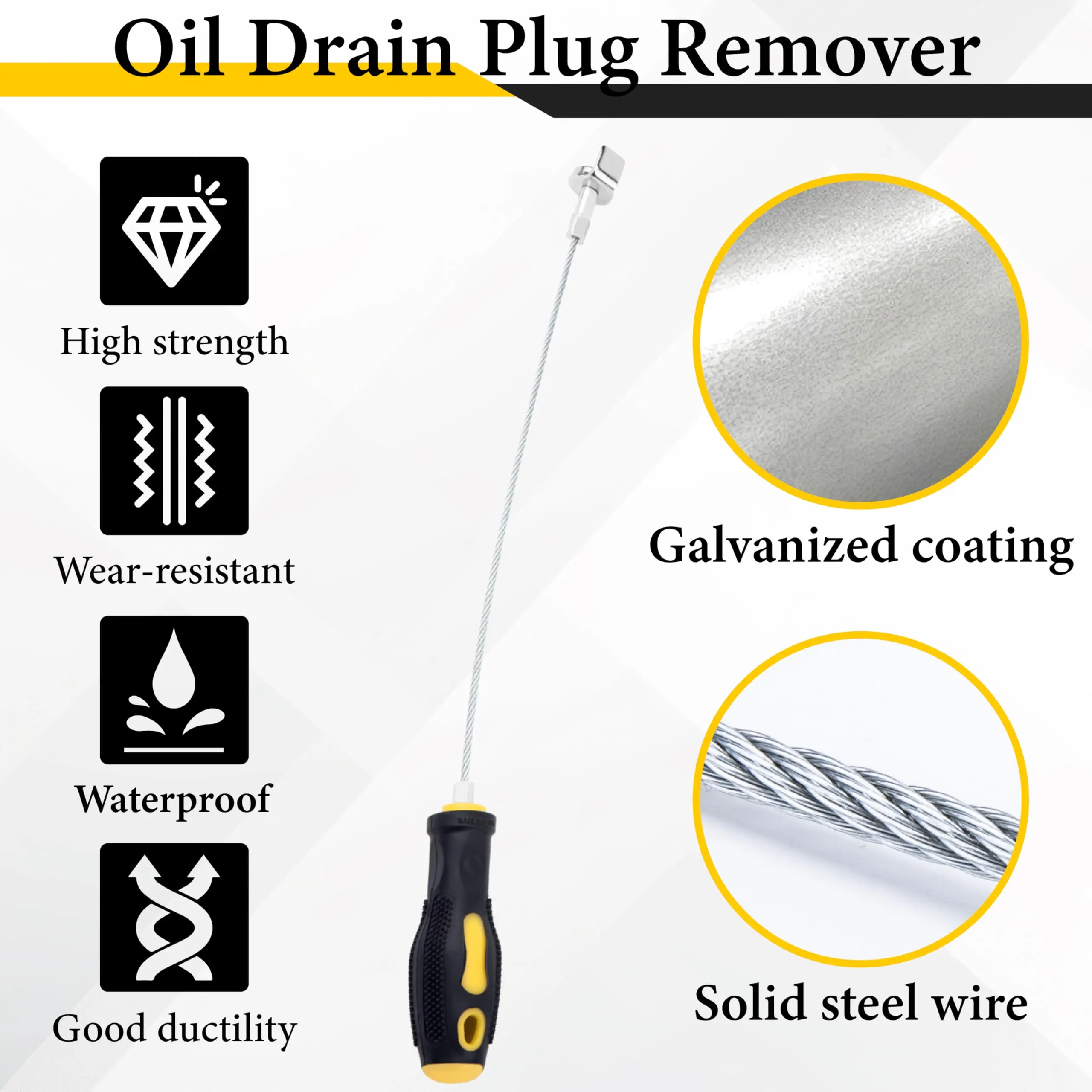 Flexible Magnetic Oil Drain Plug Remover Tool - 14-Inch Anti-Scald Sump Bolt Grabber Wrench with Non-Slip Rubber Grip
